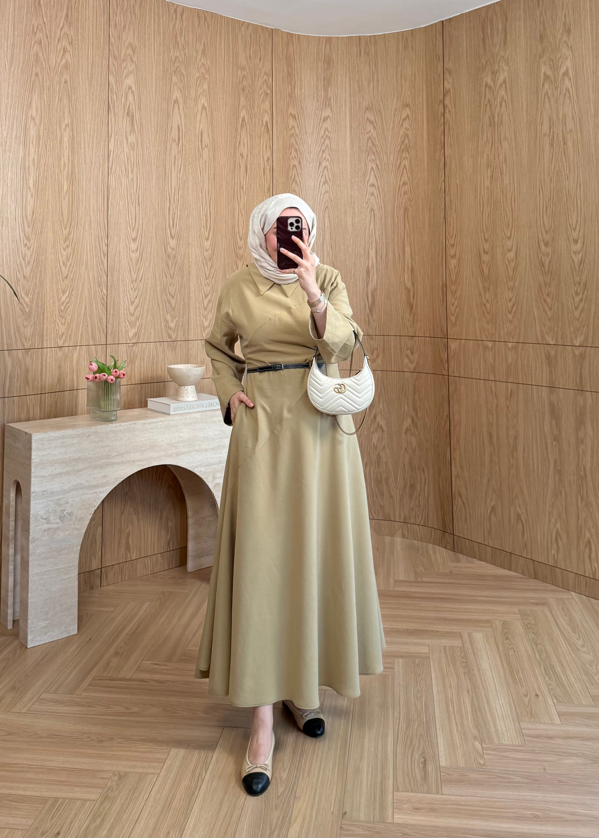 Olia Kemer Detaylı Modal Elbise Olive