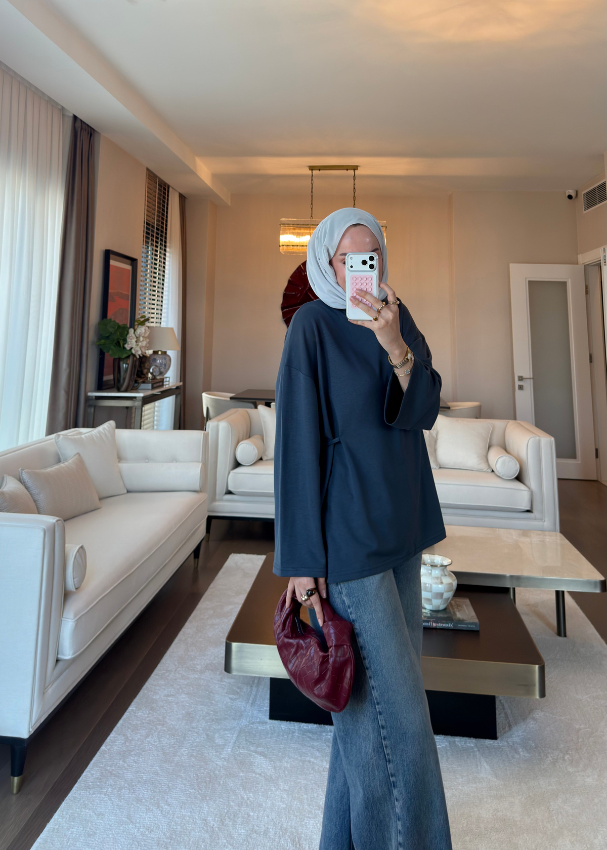Önü Bağlama Detaylı Sweat Füme
