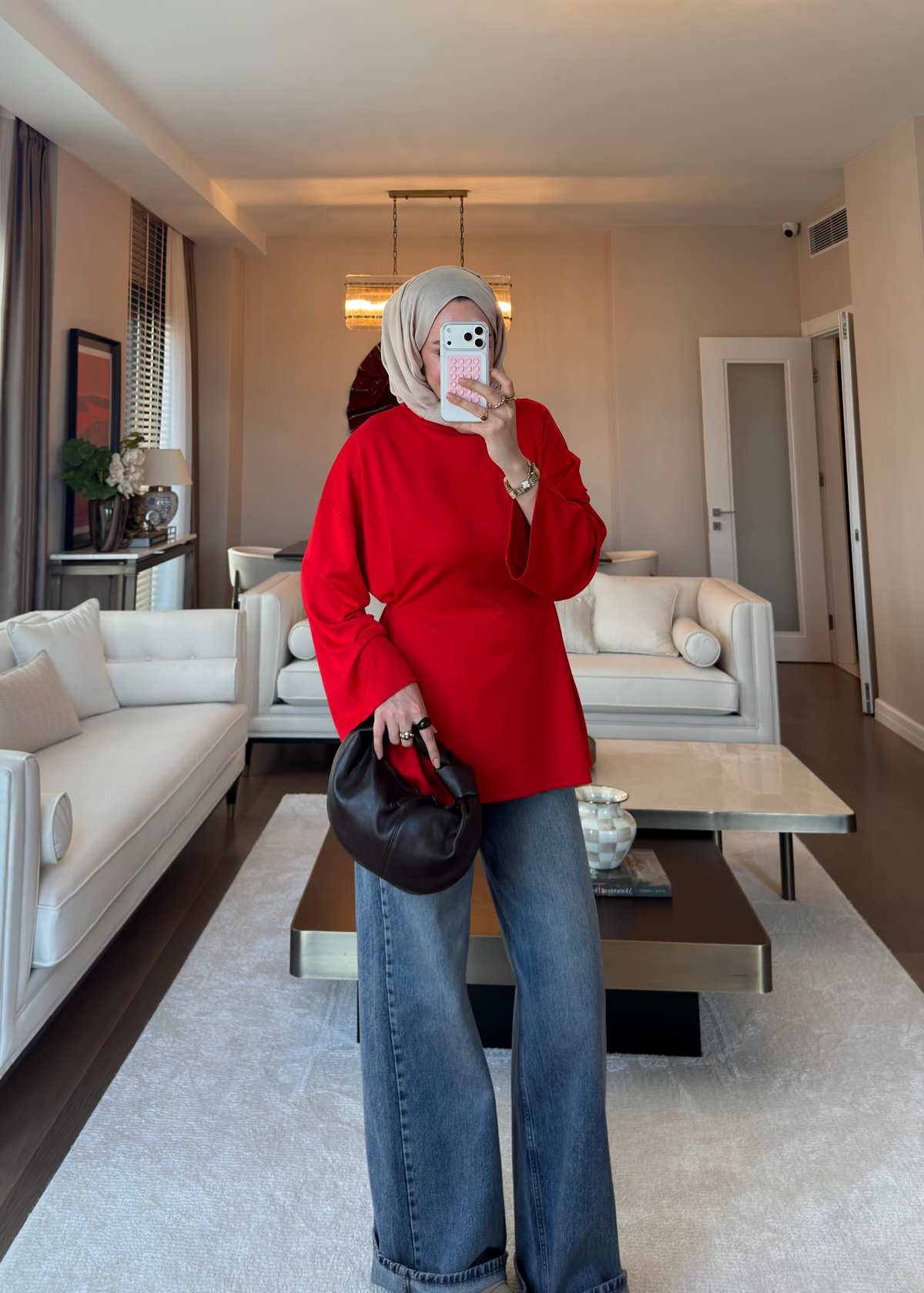 Önü Bağlama Detaylı Sweat Kırmızı