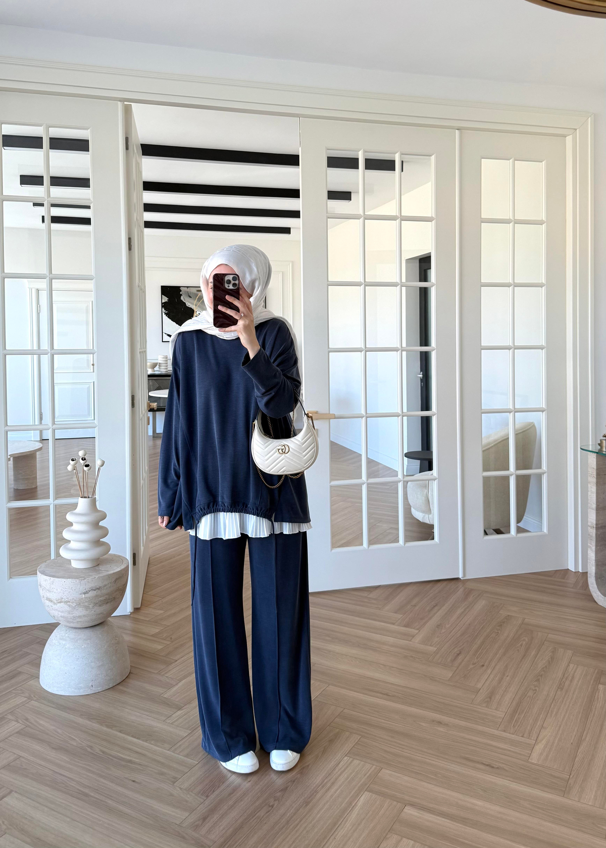 Önü Büzgülü Pike Takım Lacivert