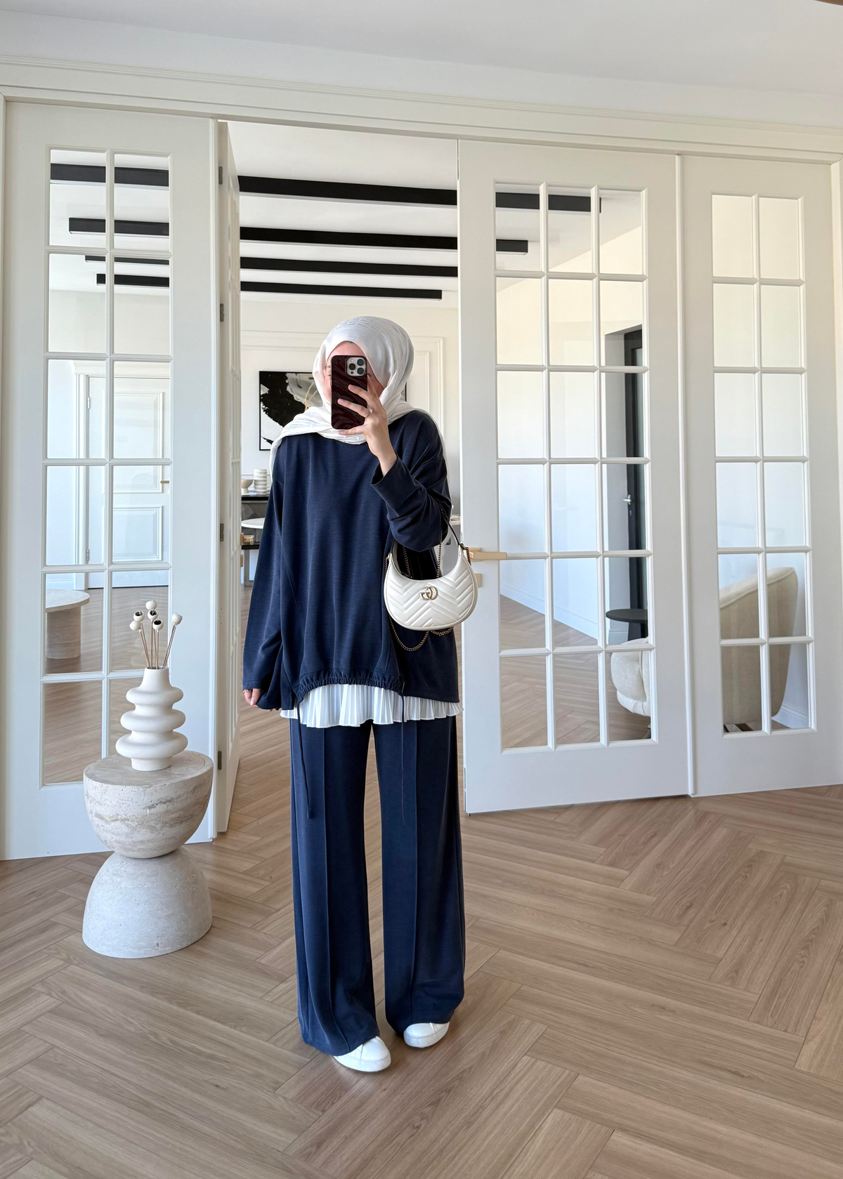 Önü Büzgülü Pike Takım Lacivert