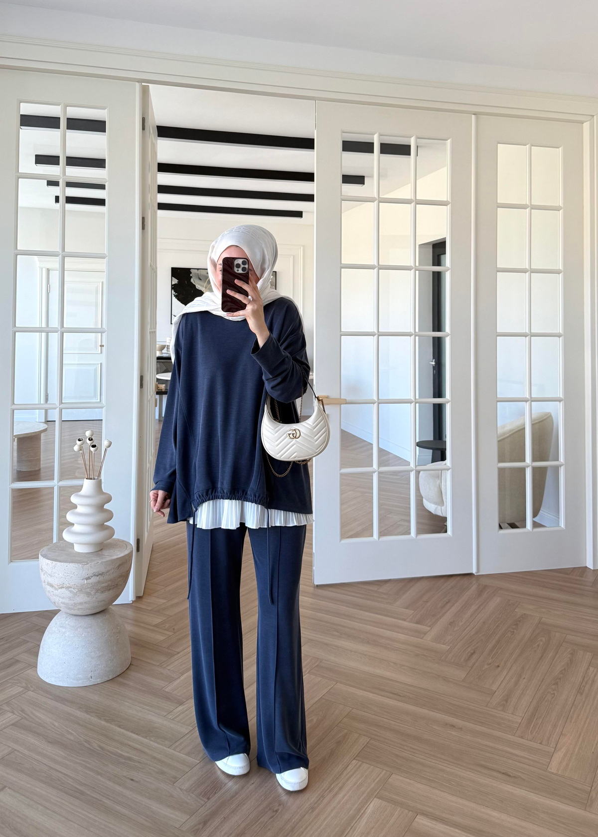 Önü Büzgülü Pike Takım Lacivert