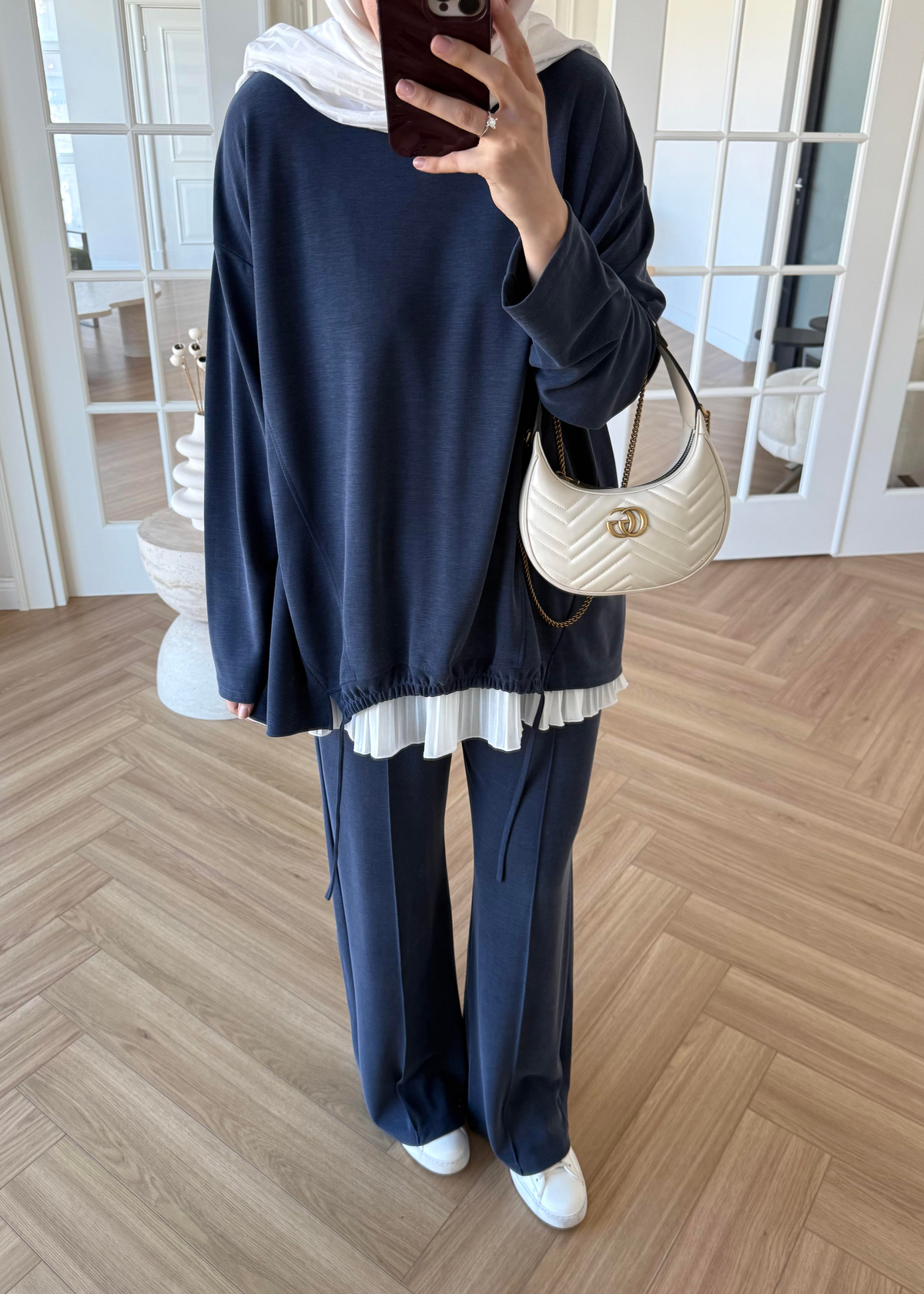 Önü Büzgülü Pike Takım Lacivert