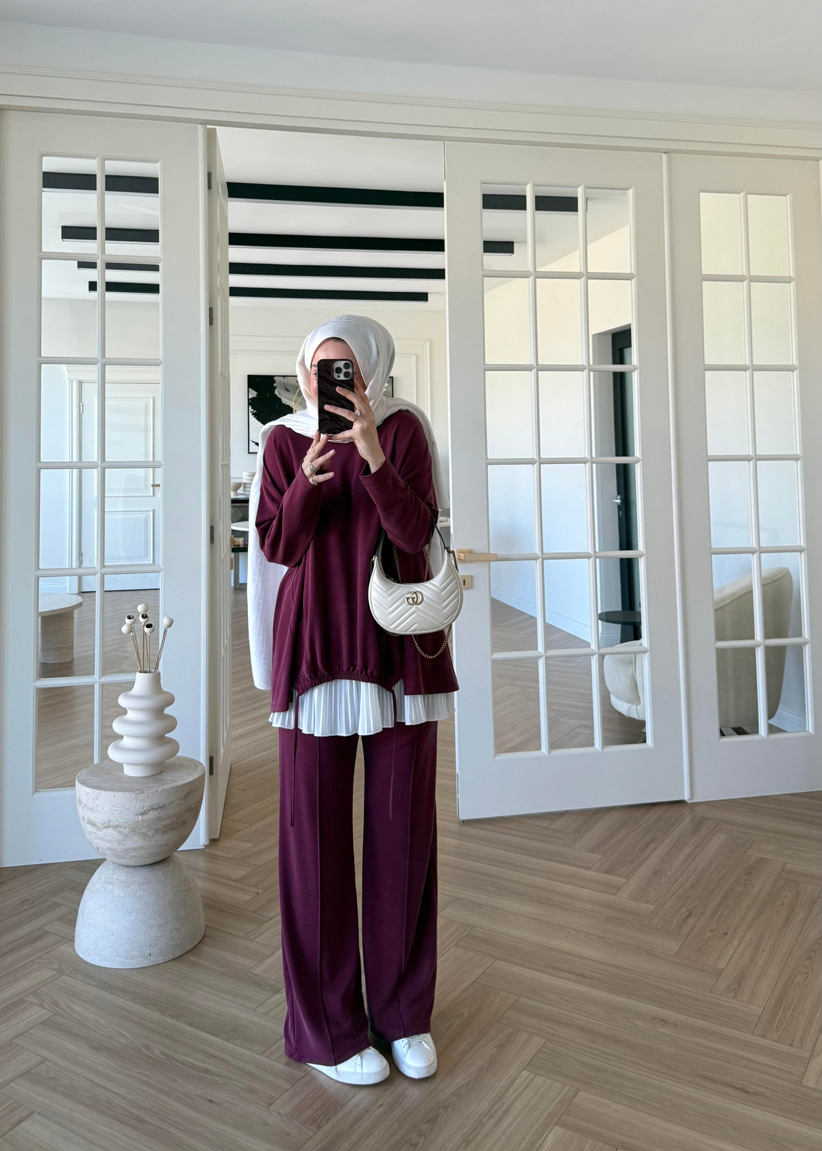 Önü Büzgülü Pike Takım Mürdüm