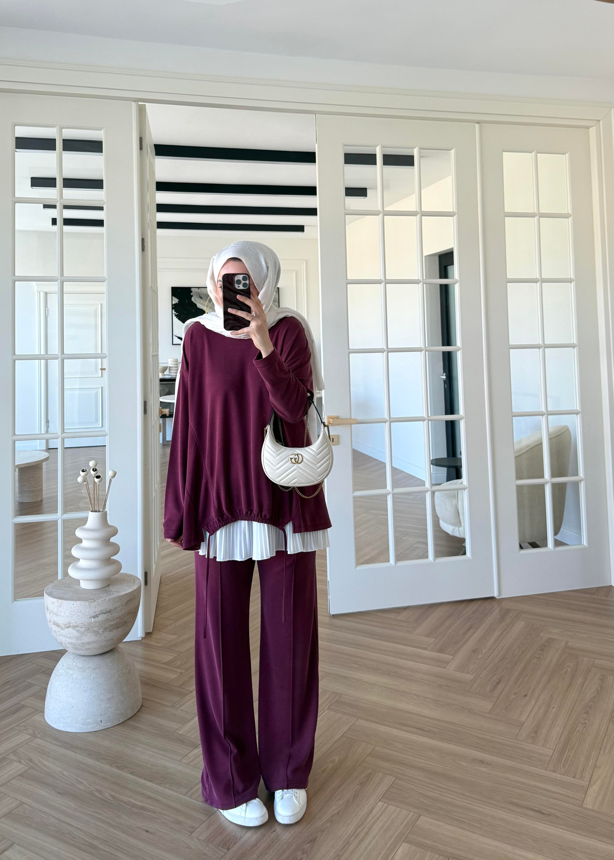 Önü Büzgülü Pike Takım Mürdüm