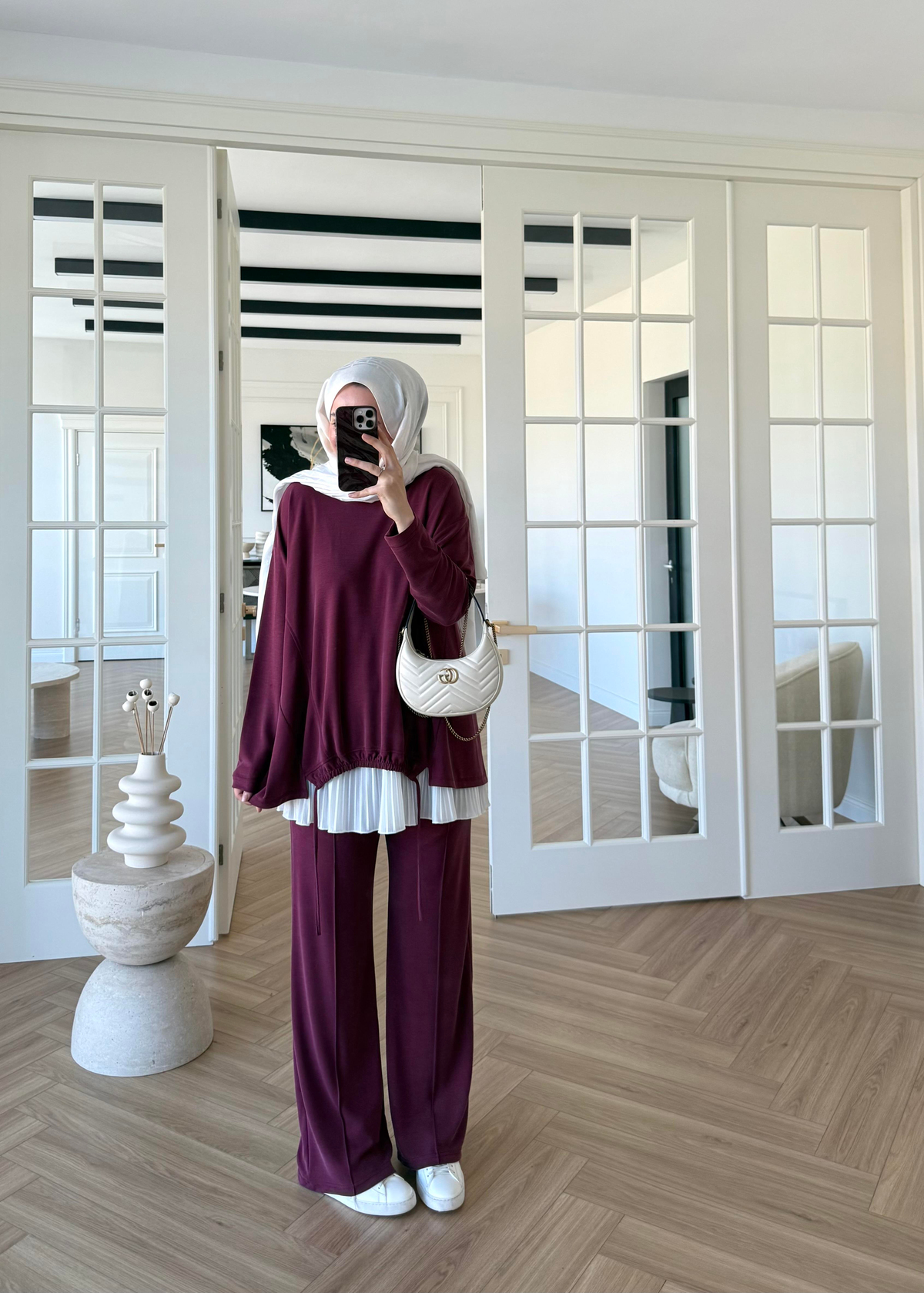 Önü Büzgülü Pike Takım Mürdüm