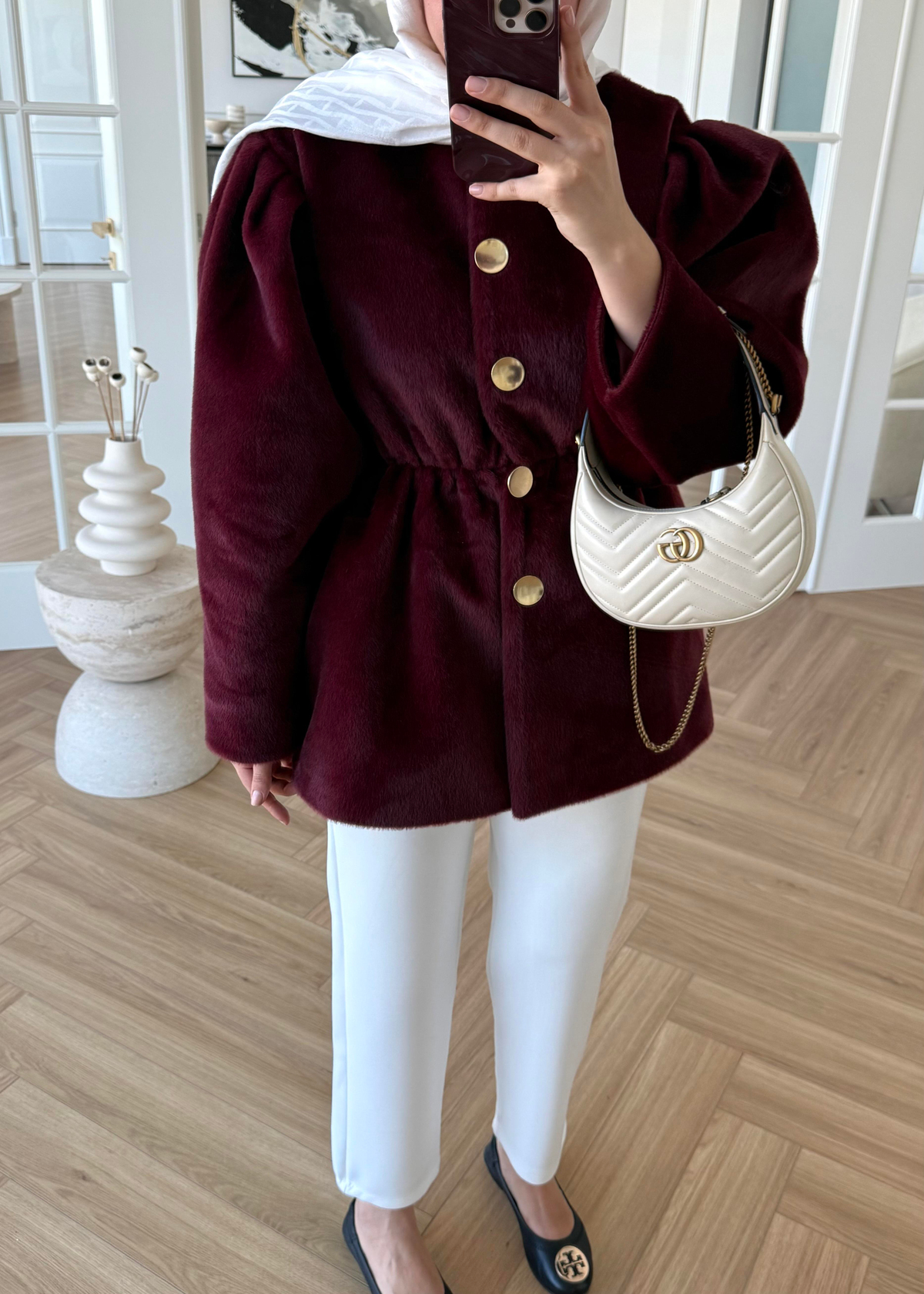 Önü Düğmeli Kaban Bordo