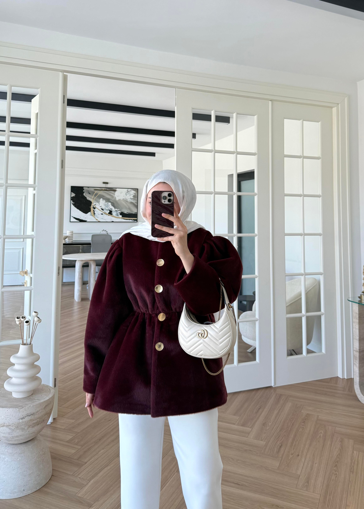 Önü Düğmeli Kaban Bordo