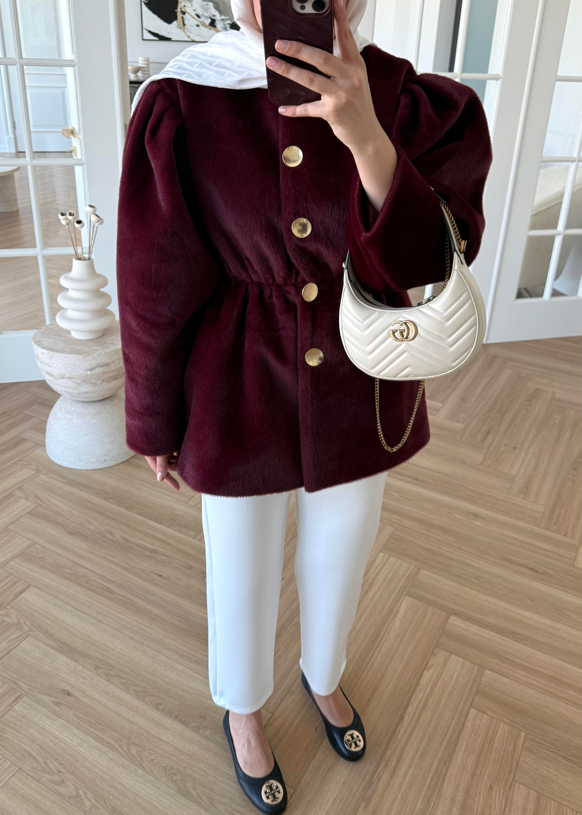 Önü Düğmeli Kaban Bordo