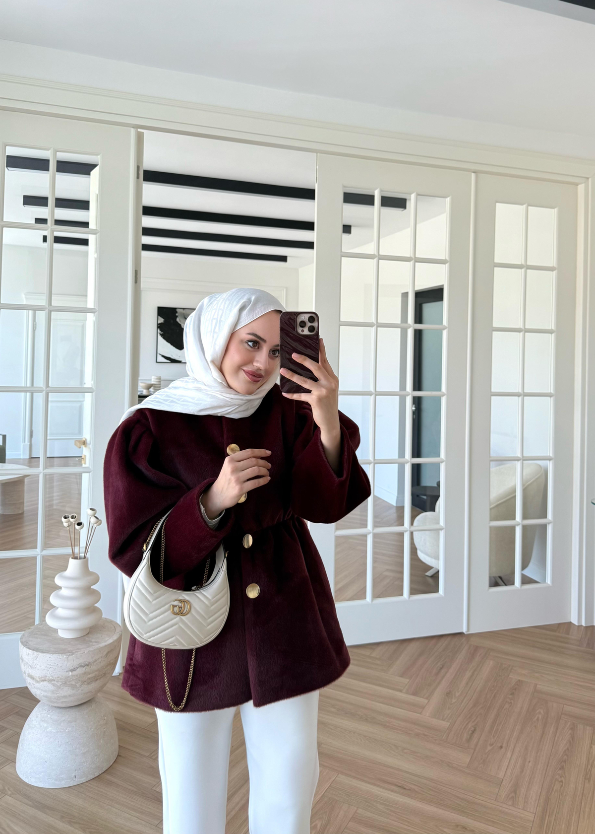 Önü Düğmeli Kaban Bordo