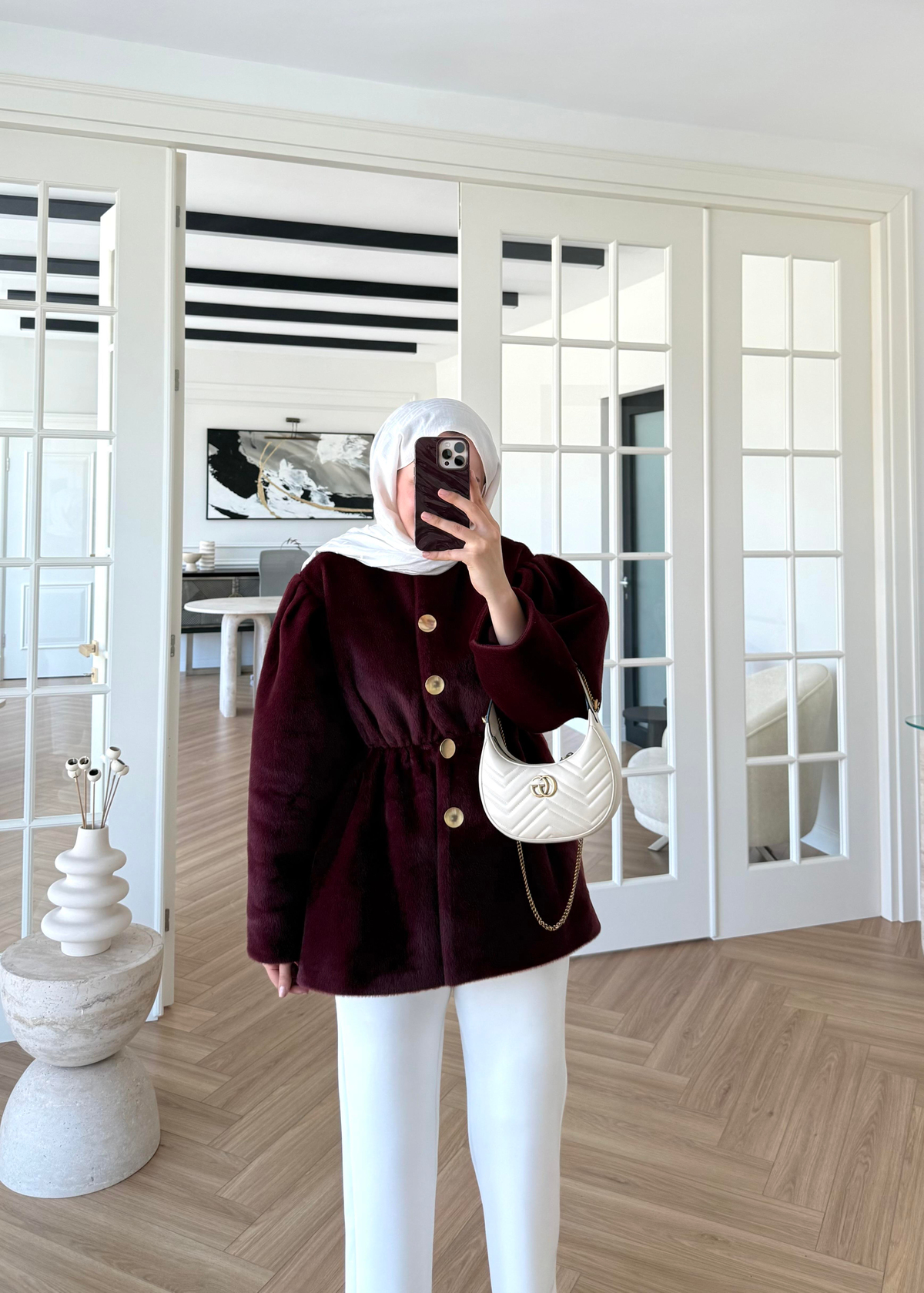 Önü Düğmeli Kaban Bordo