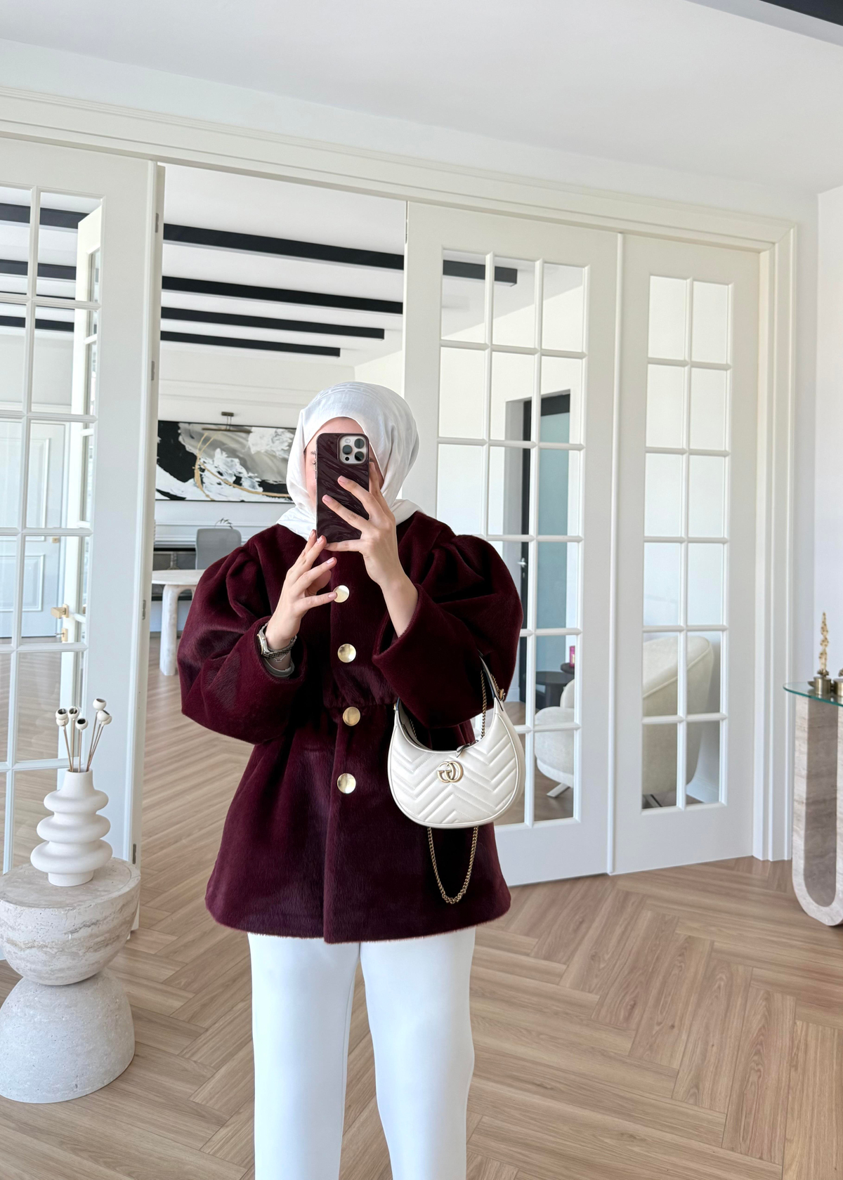 Önü Düğmeli Kaban Bordo