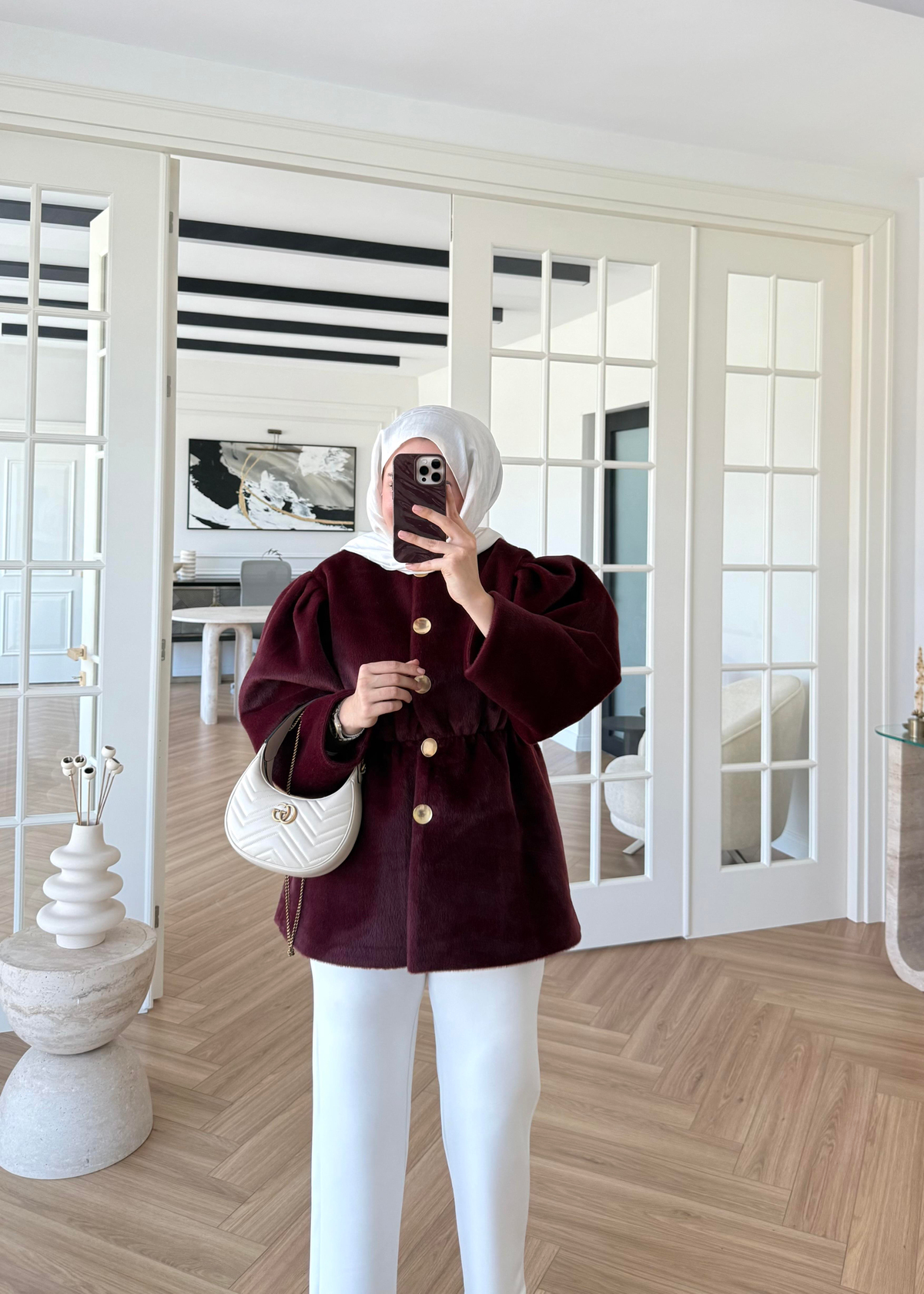 Önü Düğmeli Kaban Bordo