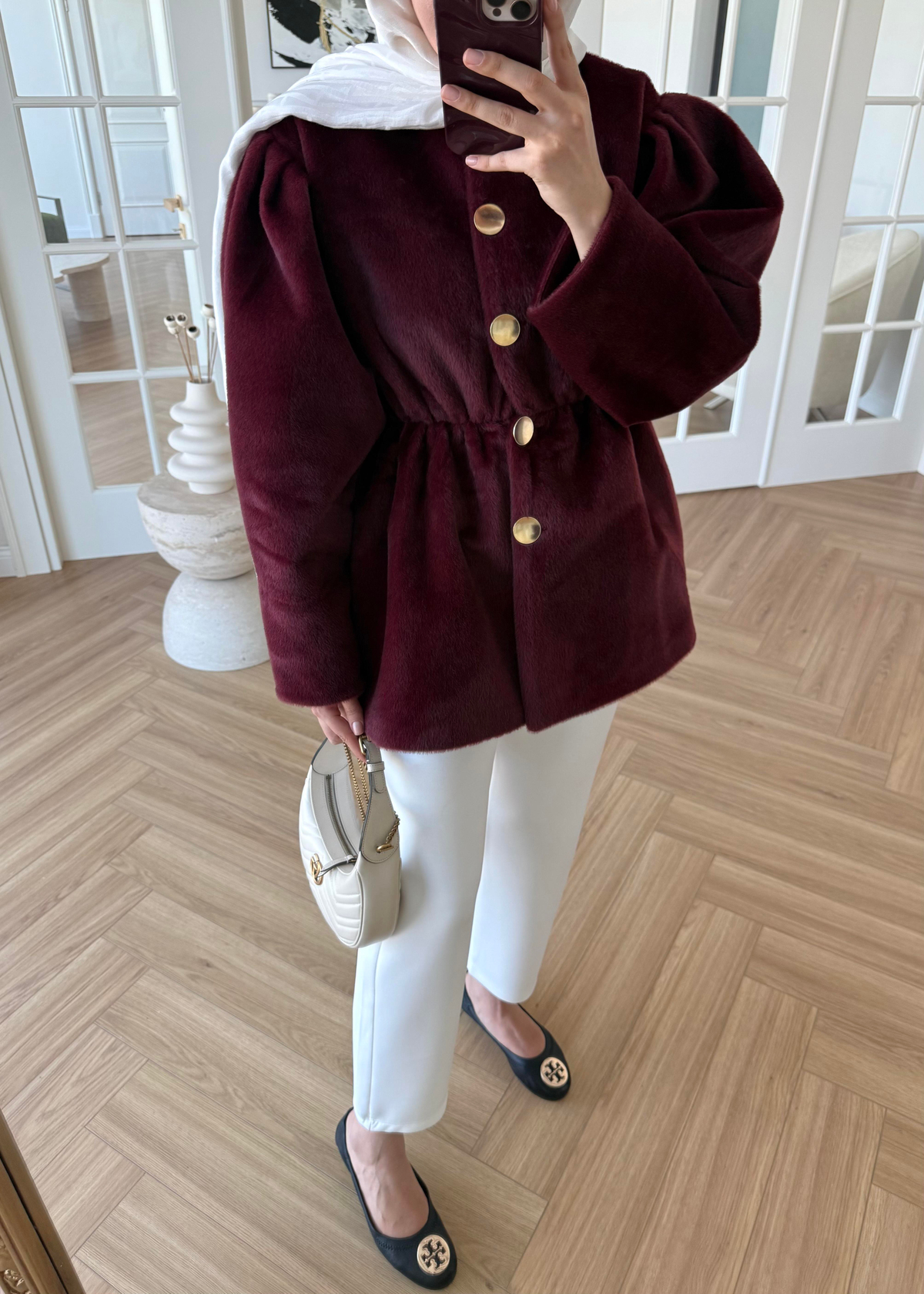 Önü Düğmeli Kaban Bordo