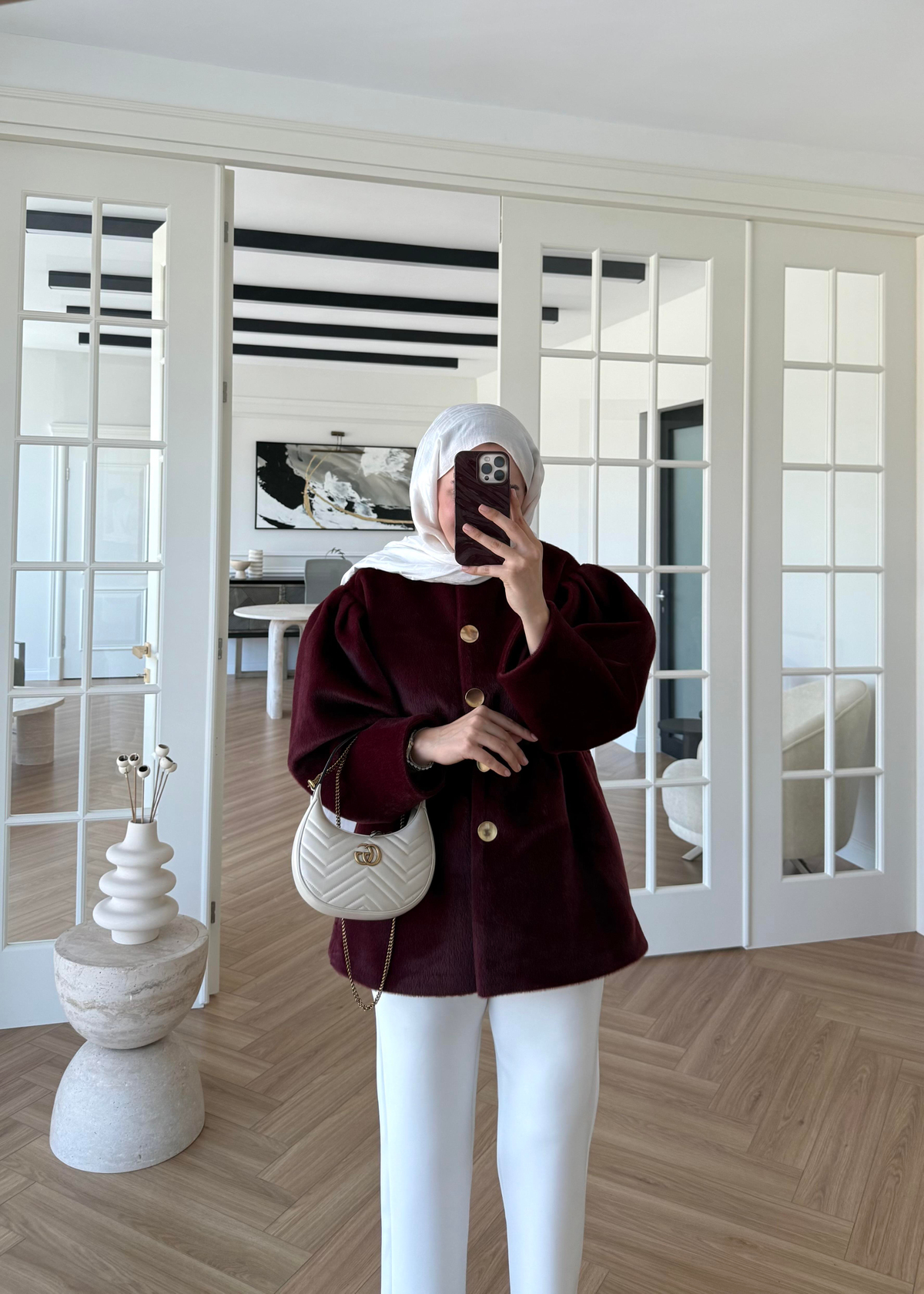 Önü Düğmeli Kaban Bordo