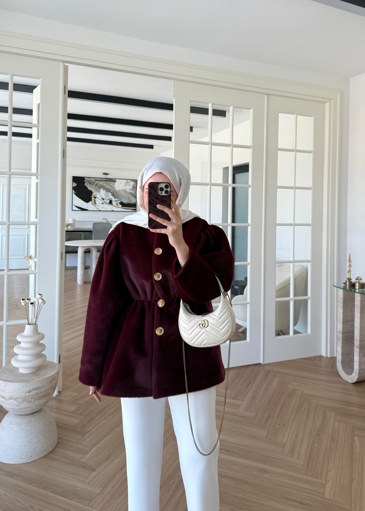 Önü Düğmeli Kaban Bordo