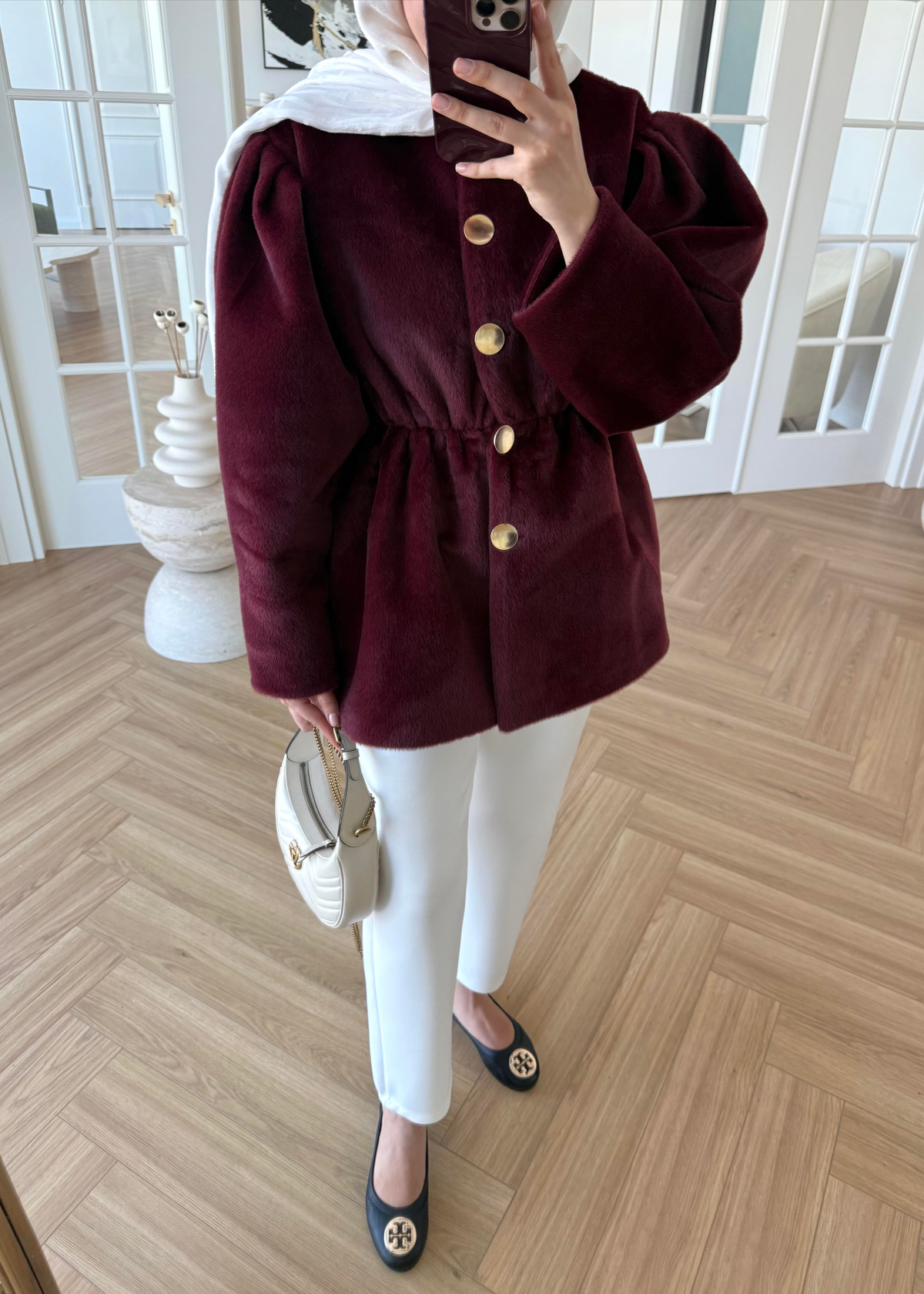 Önü Düğmeli Kaban Bordo