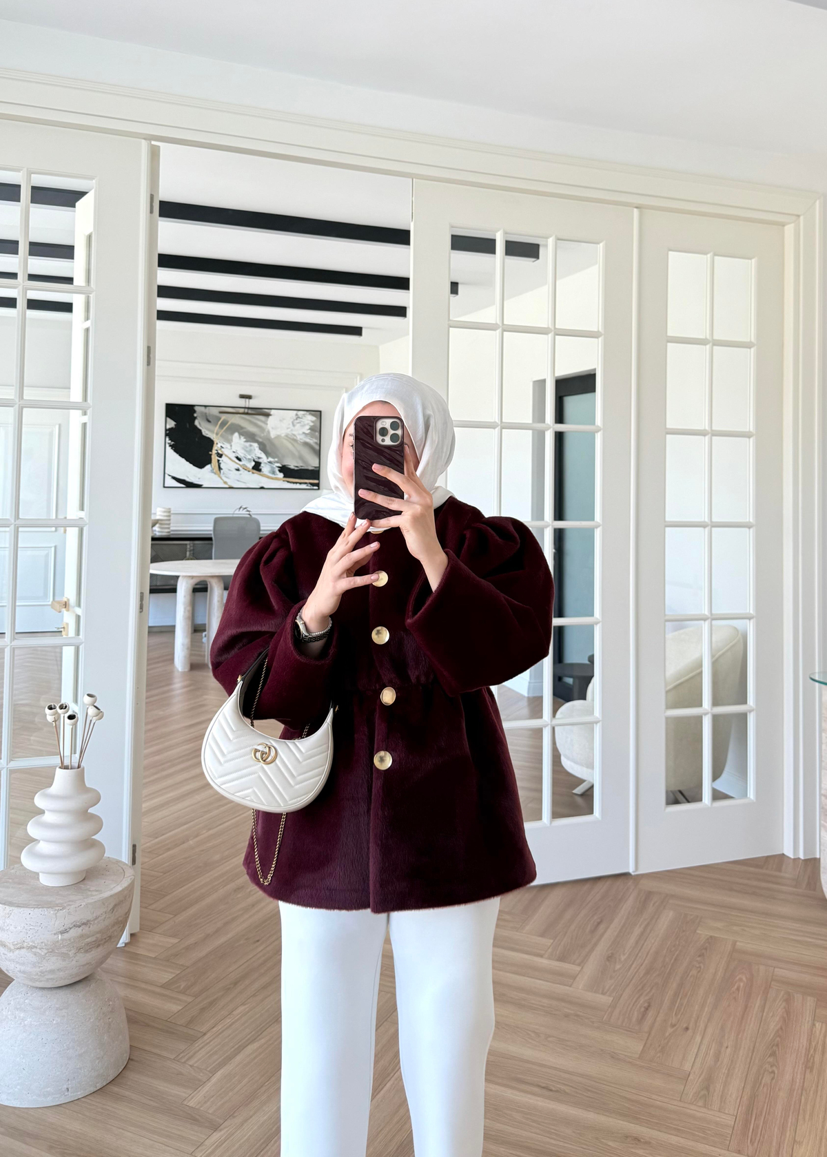 Önü Düğmeli Kaban Bordo