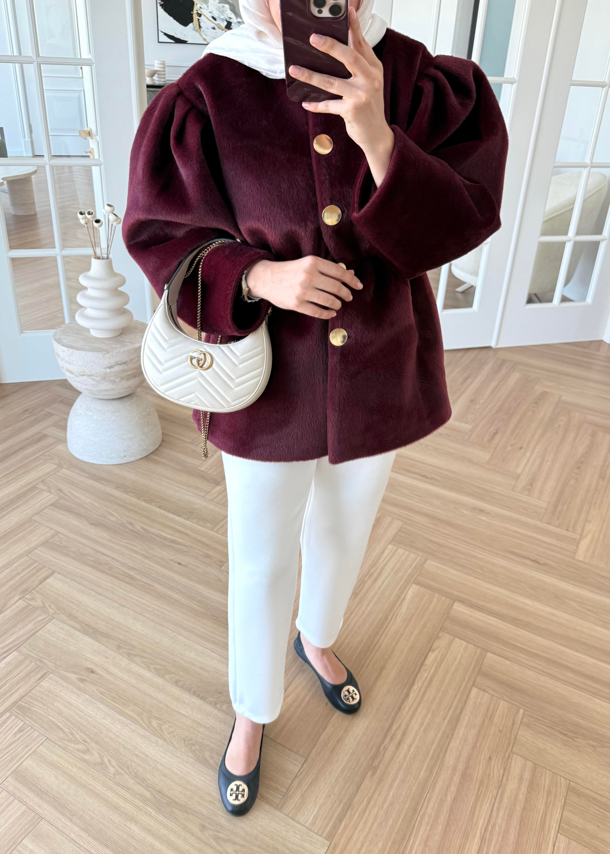 Önü Düğmeli Kaban Bordo