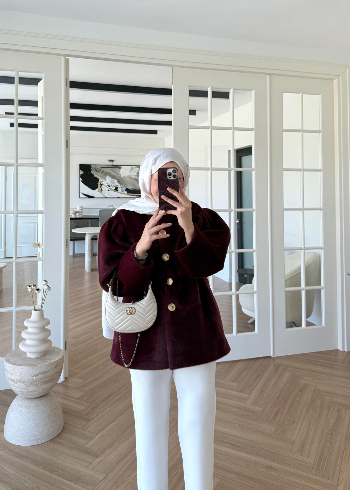 Önü Düğmeli Kaban Bordo