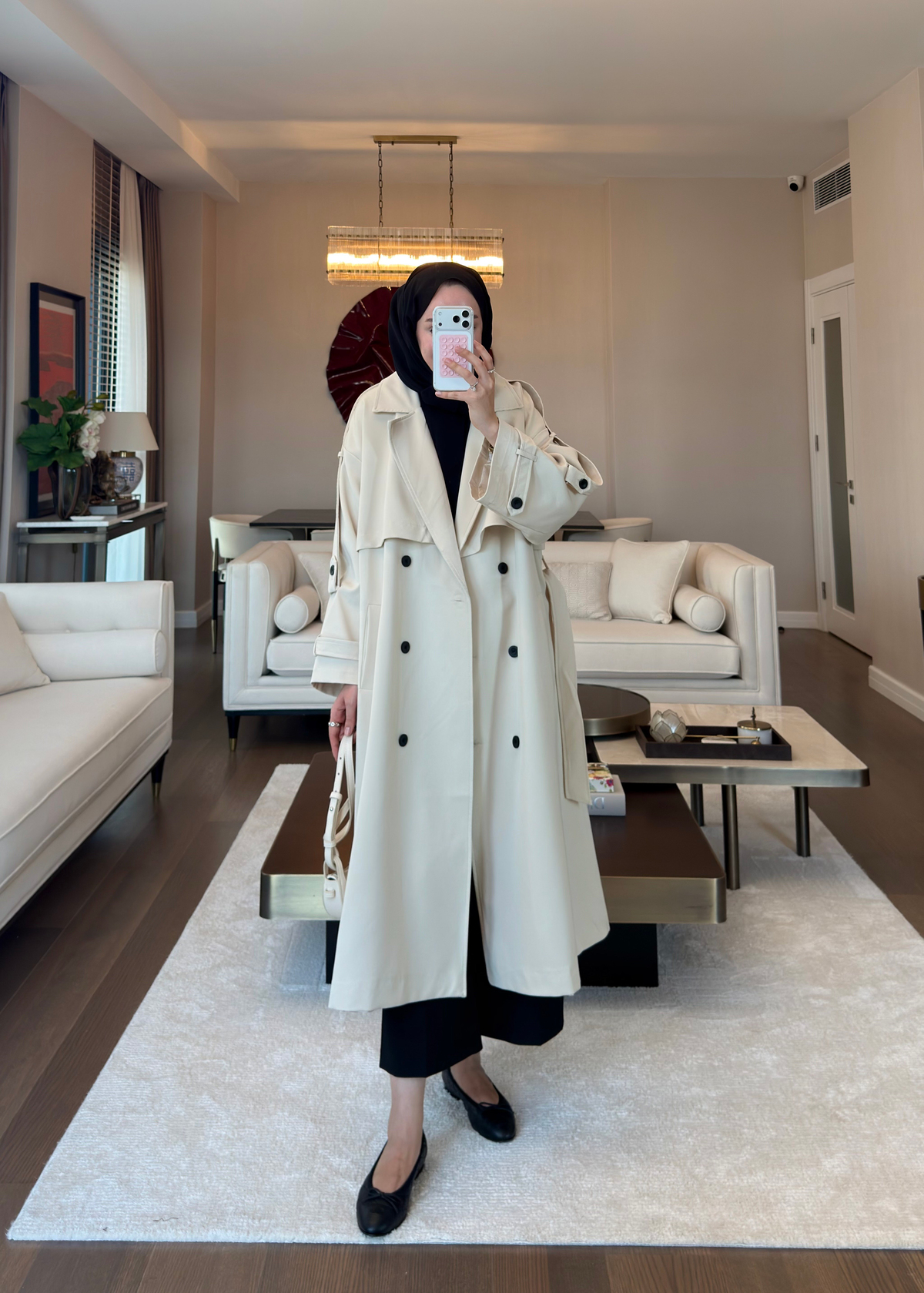 Oversize Düğmeli Kruvaze Trençkot Bej