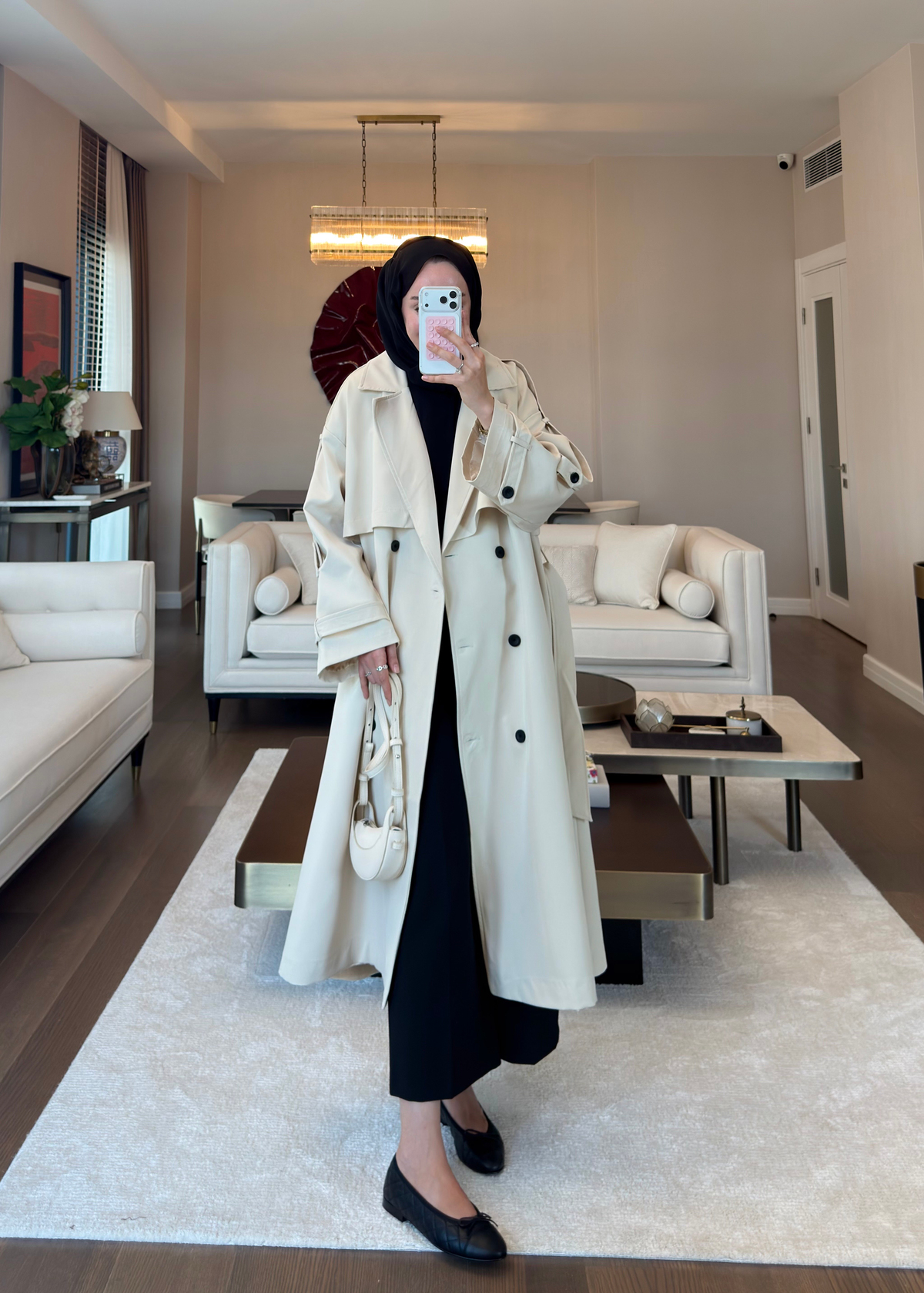 Oversize Düğmeli Kruvaze Trençkot Bej