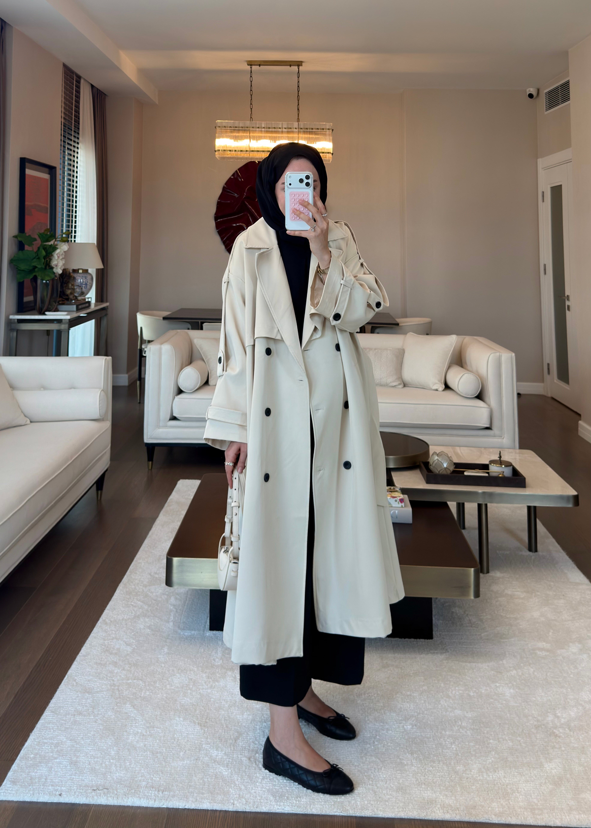Oversize Düğmeli Kruvaze Trençkot Bej