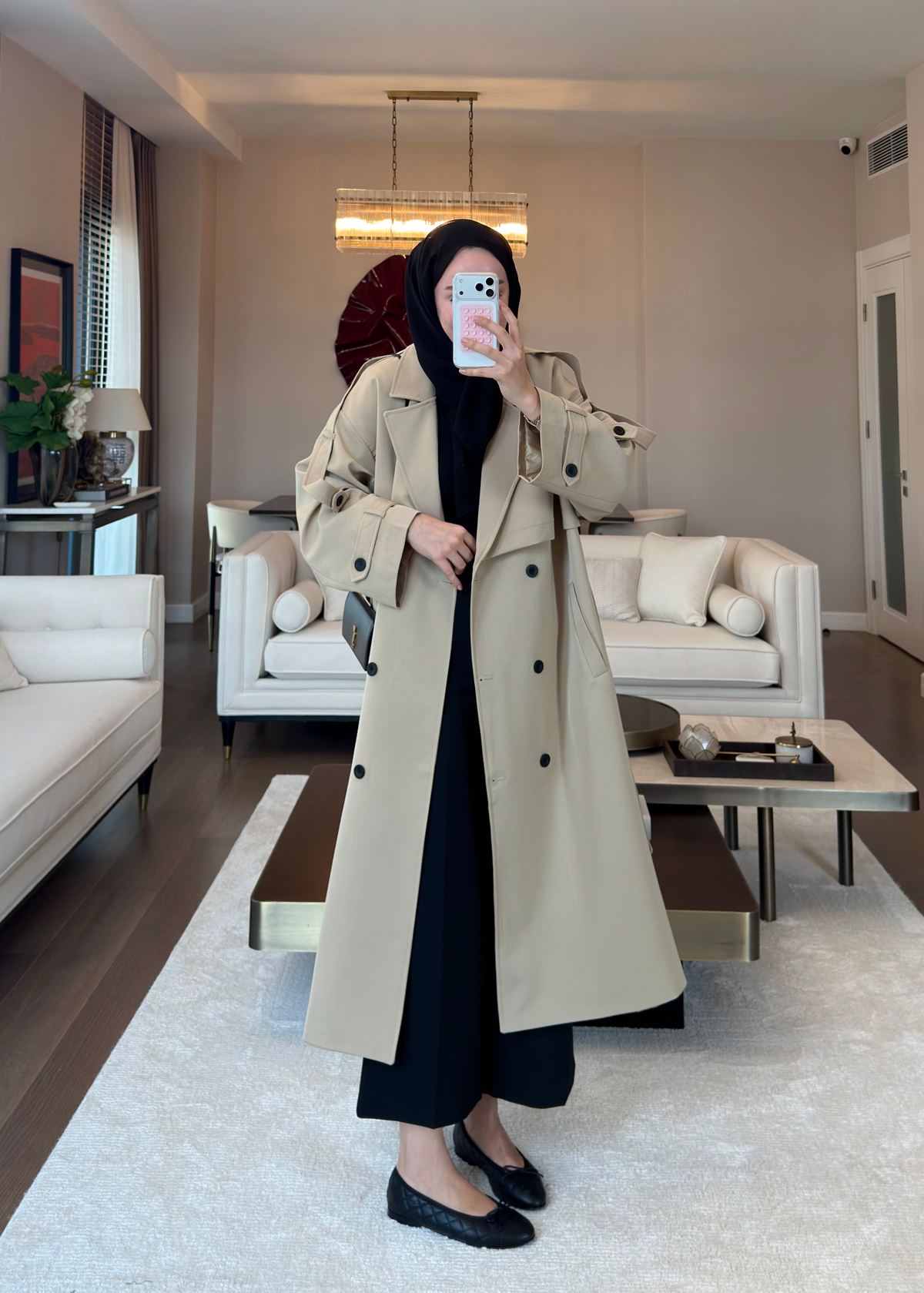 Oversize Düğmeli Kruvaze Trençkot Taş