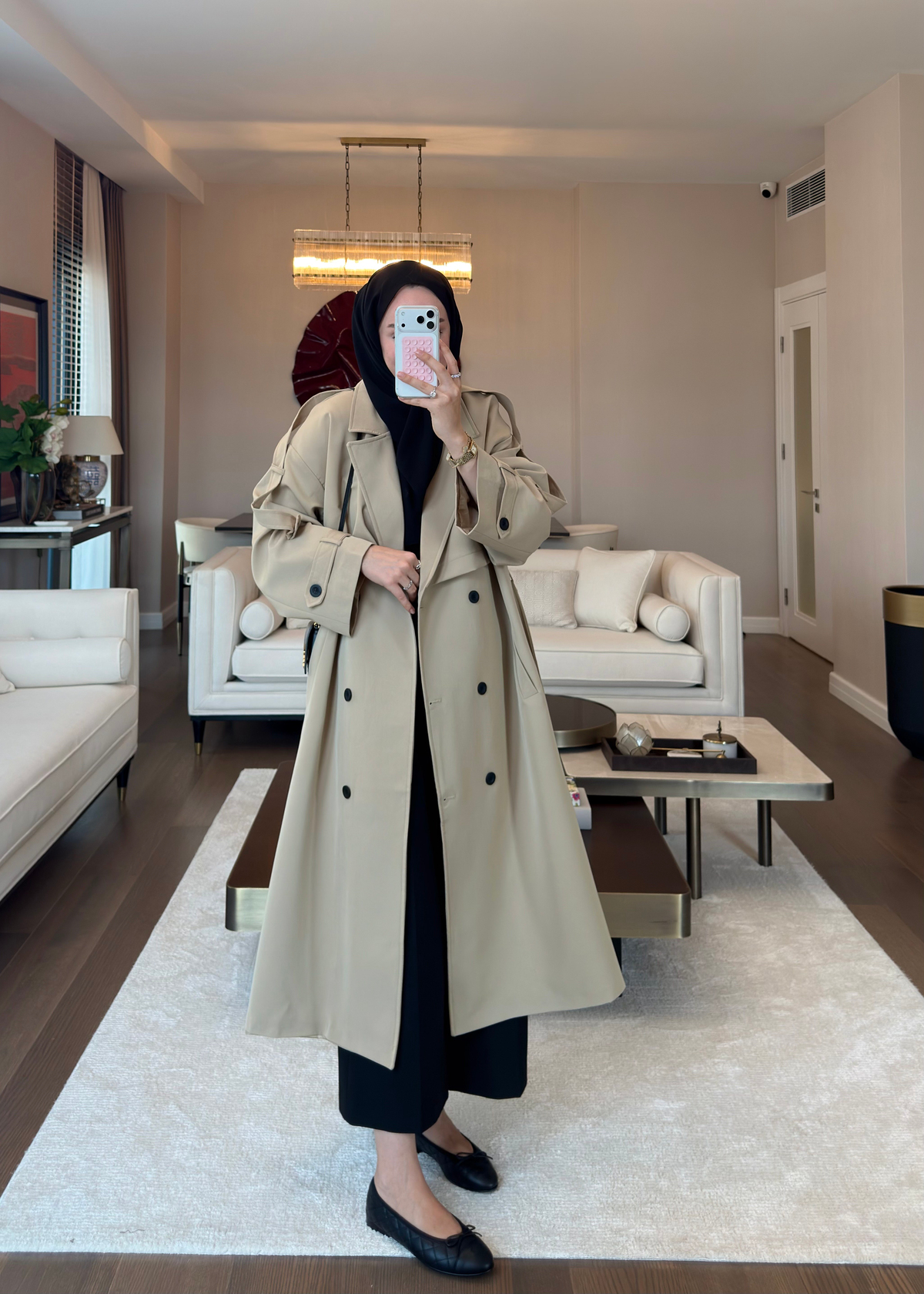 Oversize Düğmeli Kruvaze Trençkot Taş