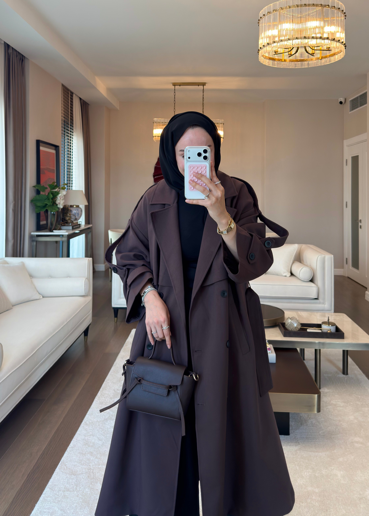 Oversize Düğmeli Kruvaze Trençkot Kahverengi