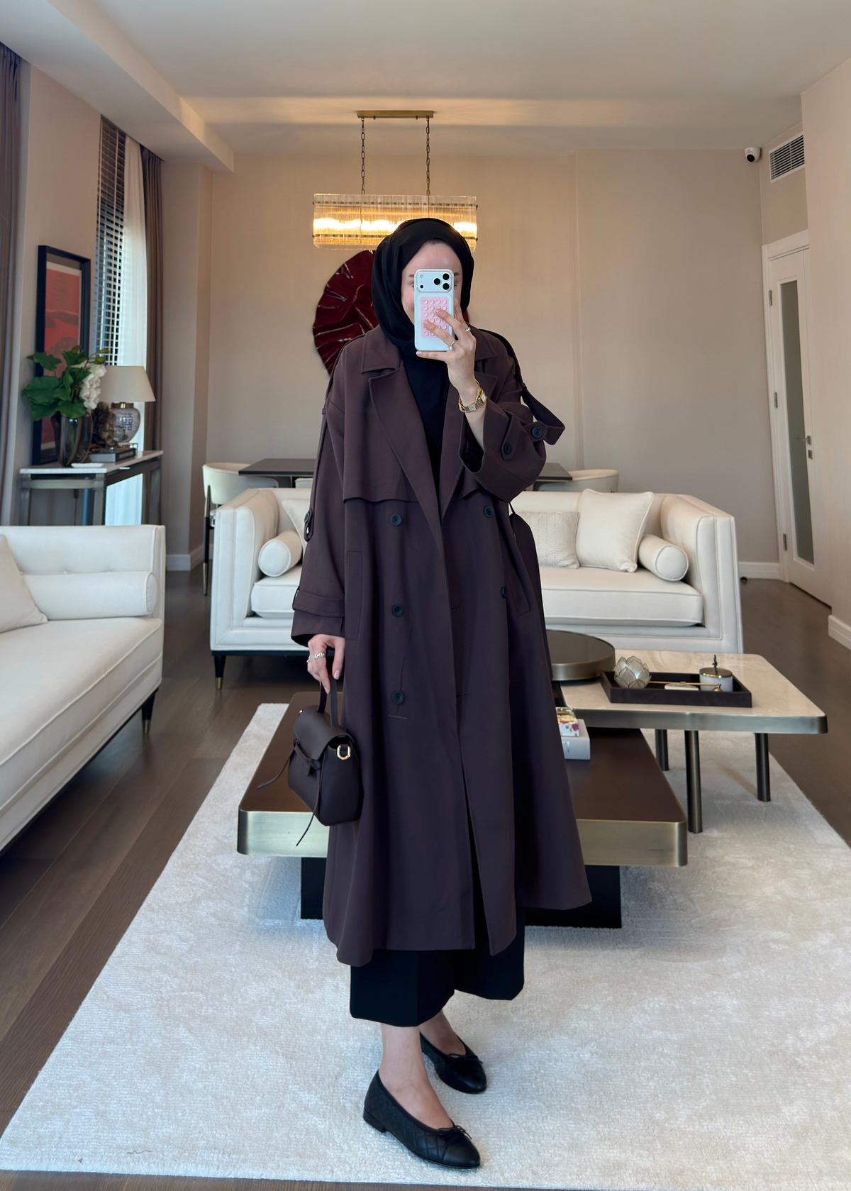 Oversize Düğmeli Kruvaze Trençkot Kahverengi