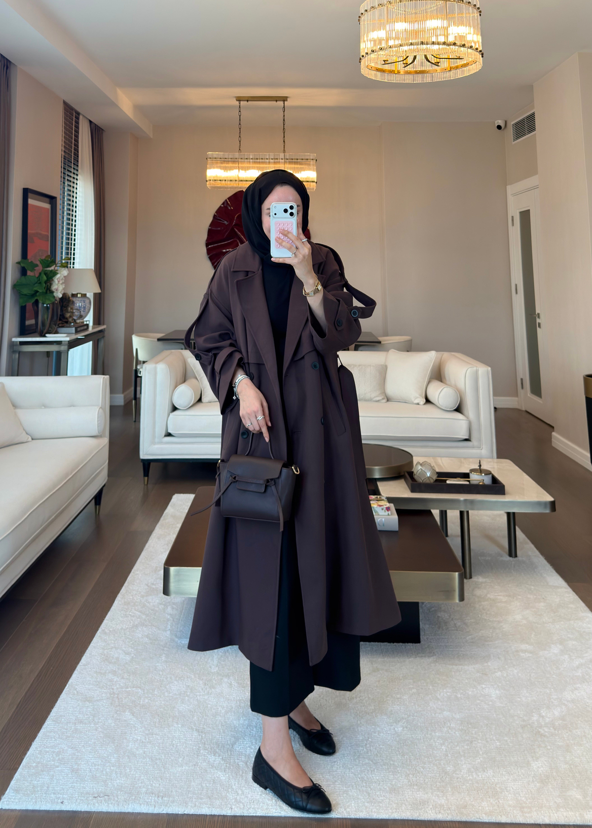 Oversize Düğmeli Kruvaze Trençkot Kahverengi