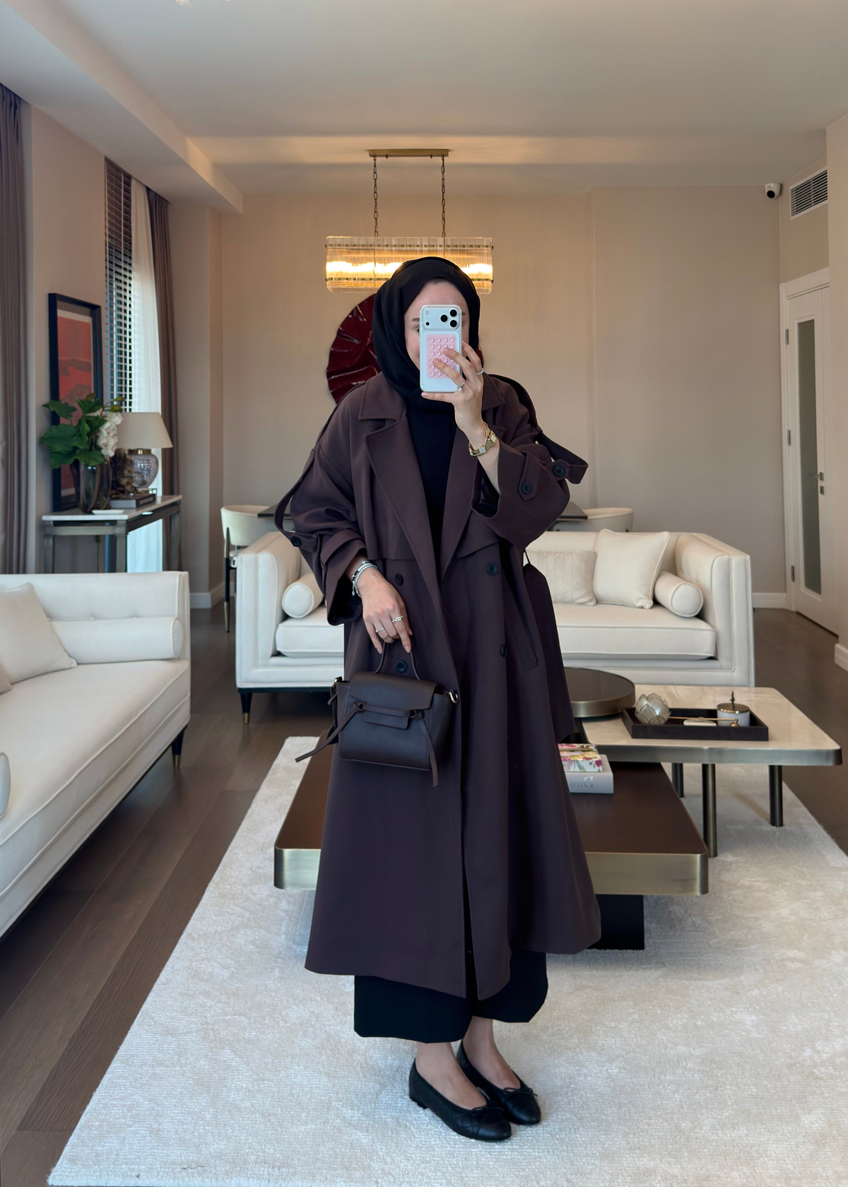Oversize Düğmeli Kruvaze Trençkot Kahverengi