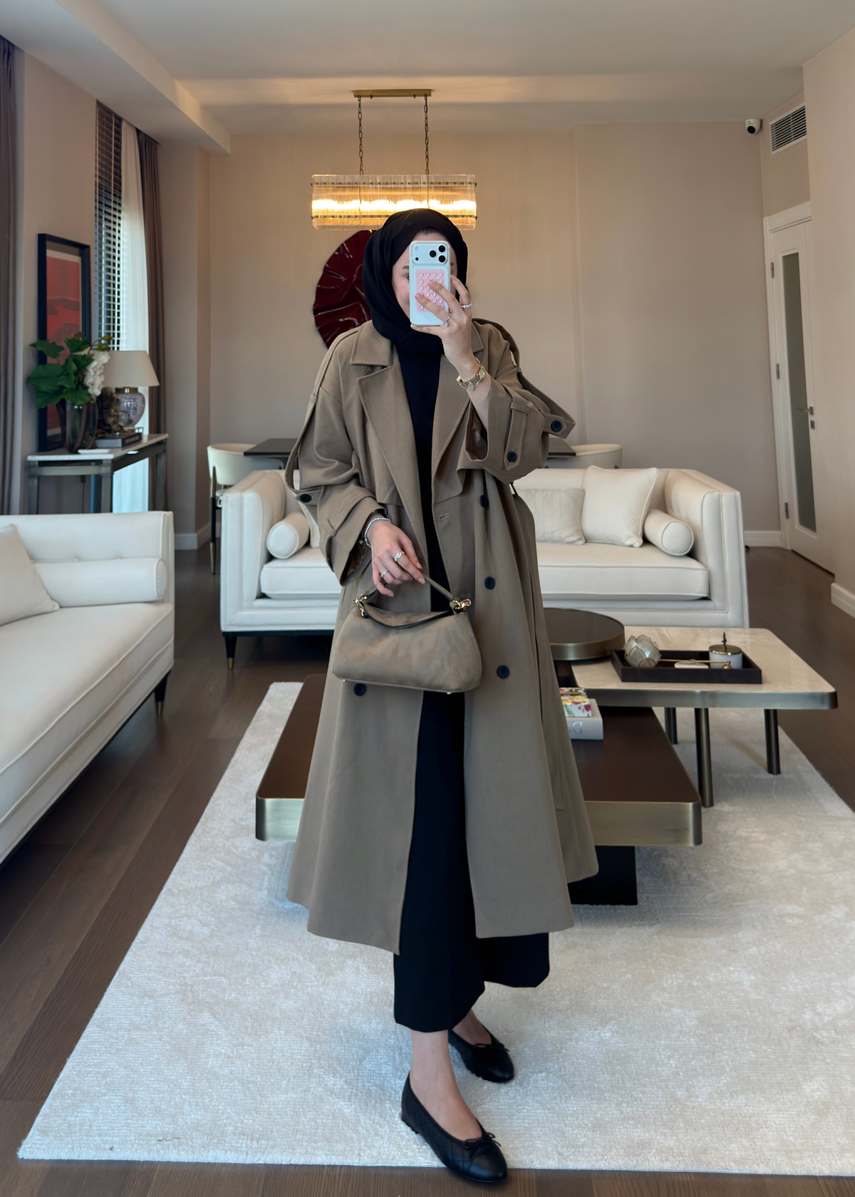 Oversize Düğmeli Kruvaze Trençkot Karamel