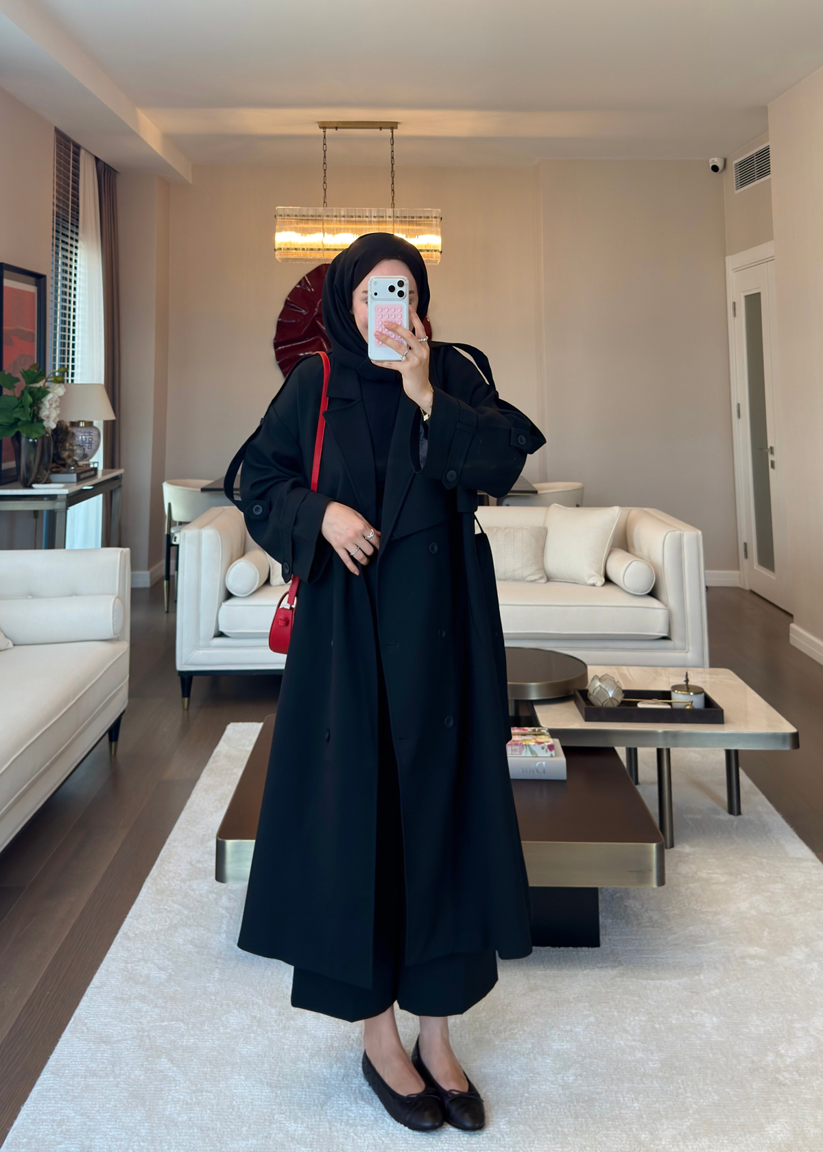 Oversize Düğmeli Kruvaze Trençkot Siyah