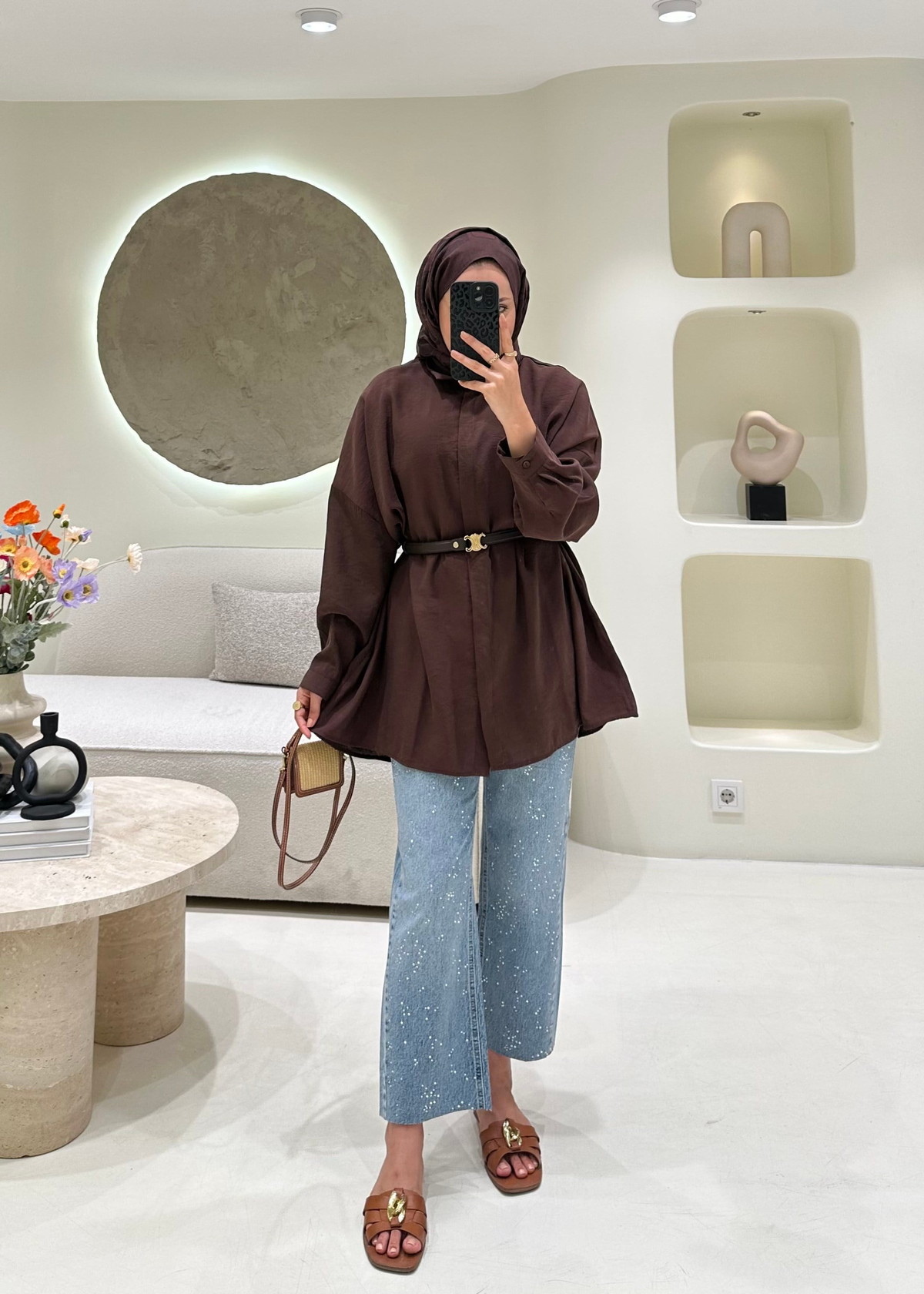 Oversize Tensel Gömlek Kahve 