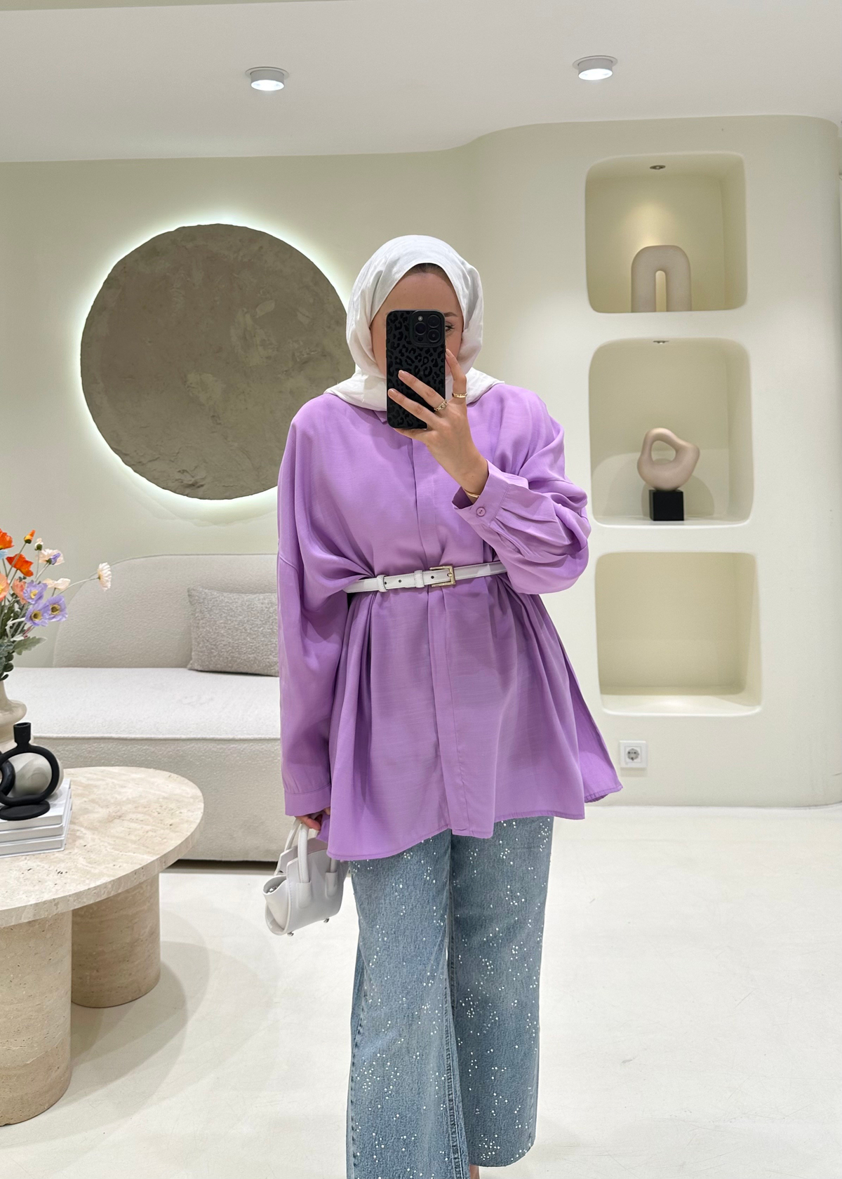 Oversize Tensel Gömlek Lila 
