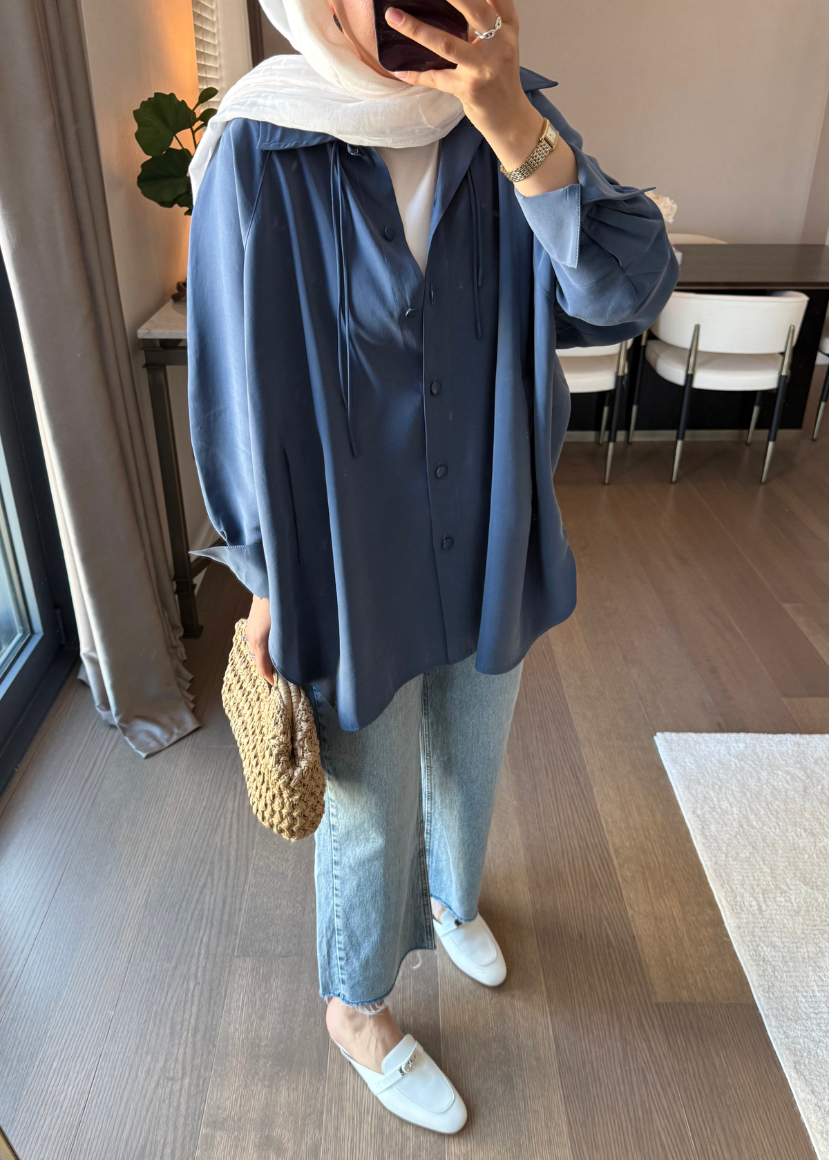Oversize Tensel Modal Gömlek İndigo