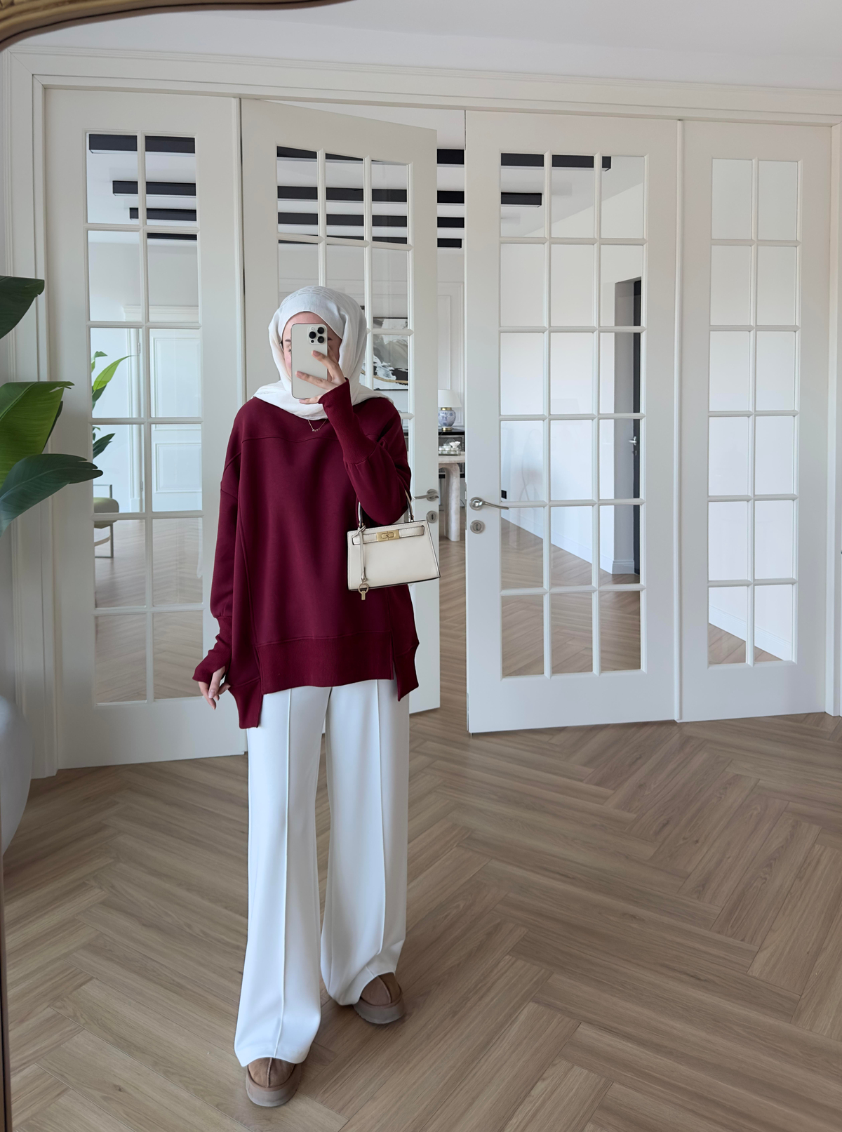 Parmak Geçirmeli Sweatshirt Bordo