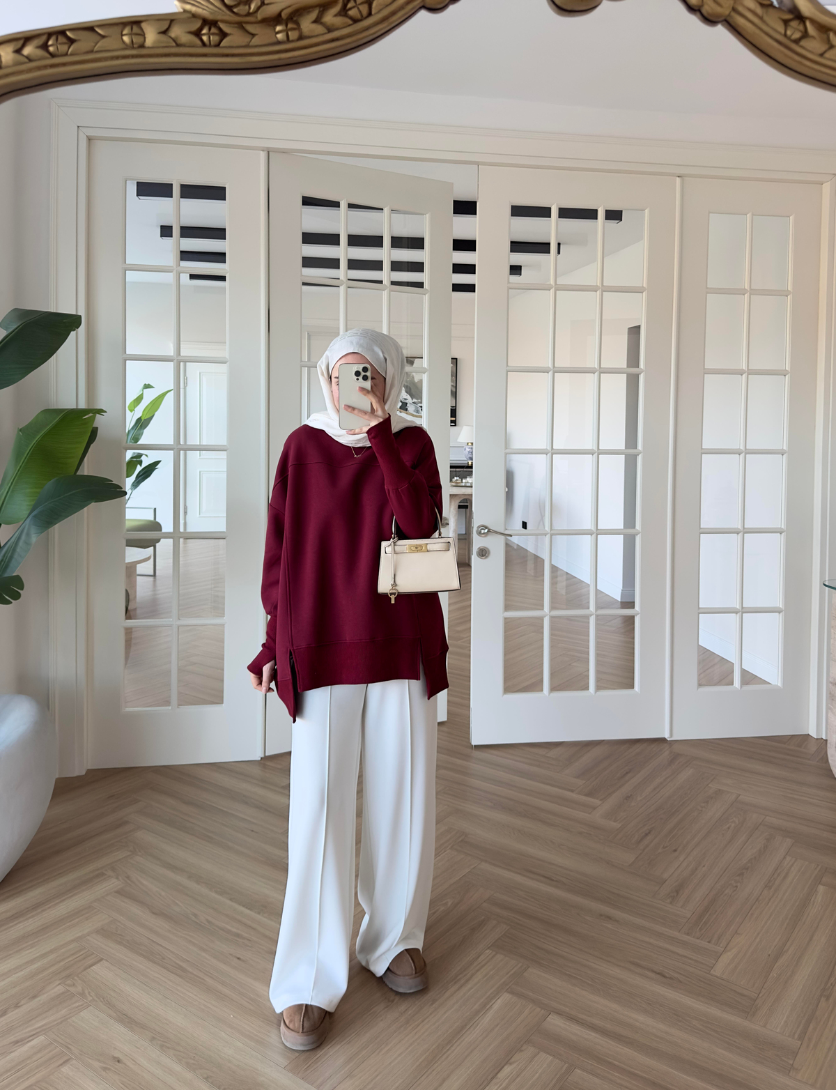 Parmak Geçirmeli Sweatshirt Bordo