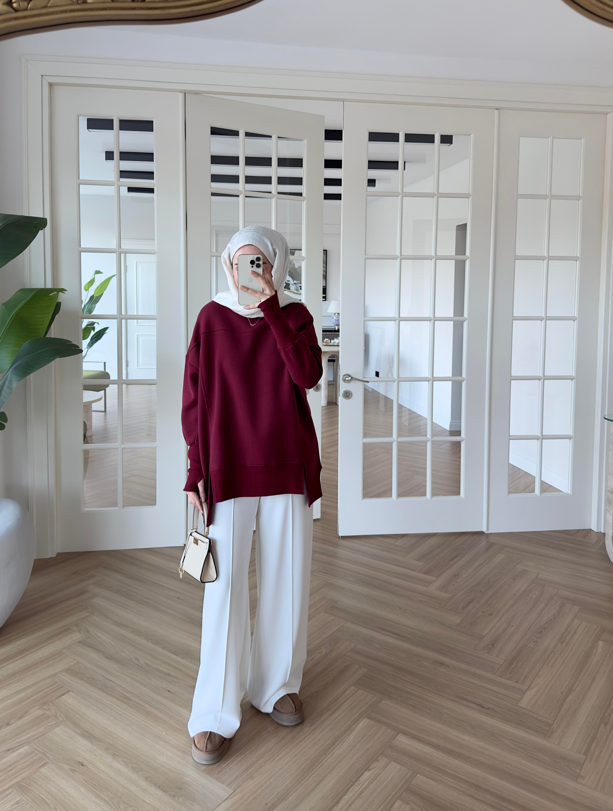 Parmak Geçirmeli Sweatshirt Bordo