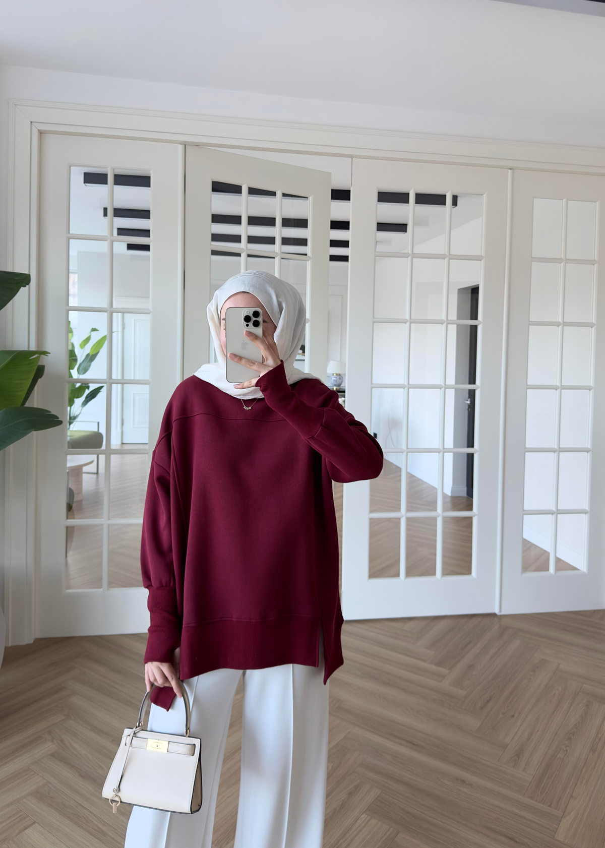 Parmak Geçirmeli Sweatshirt Bordo