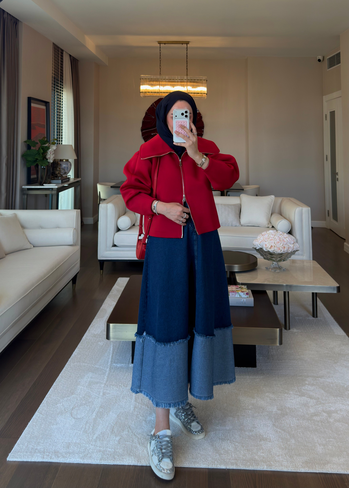 Patchwork Denim Etek Lacivert