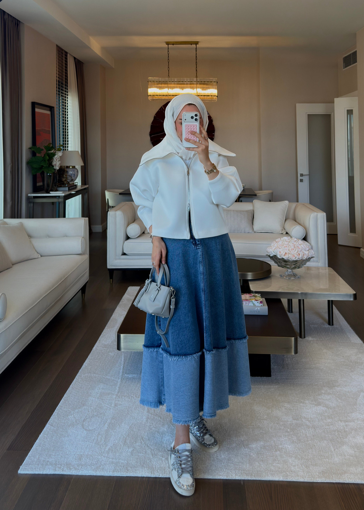 Patchwork Denim Etek Mavi
