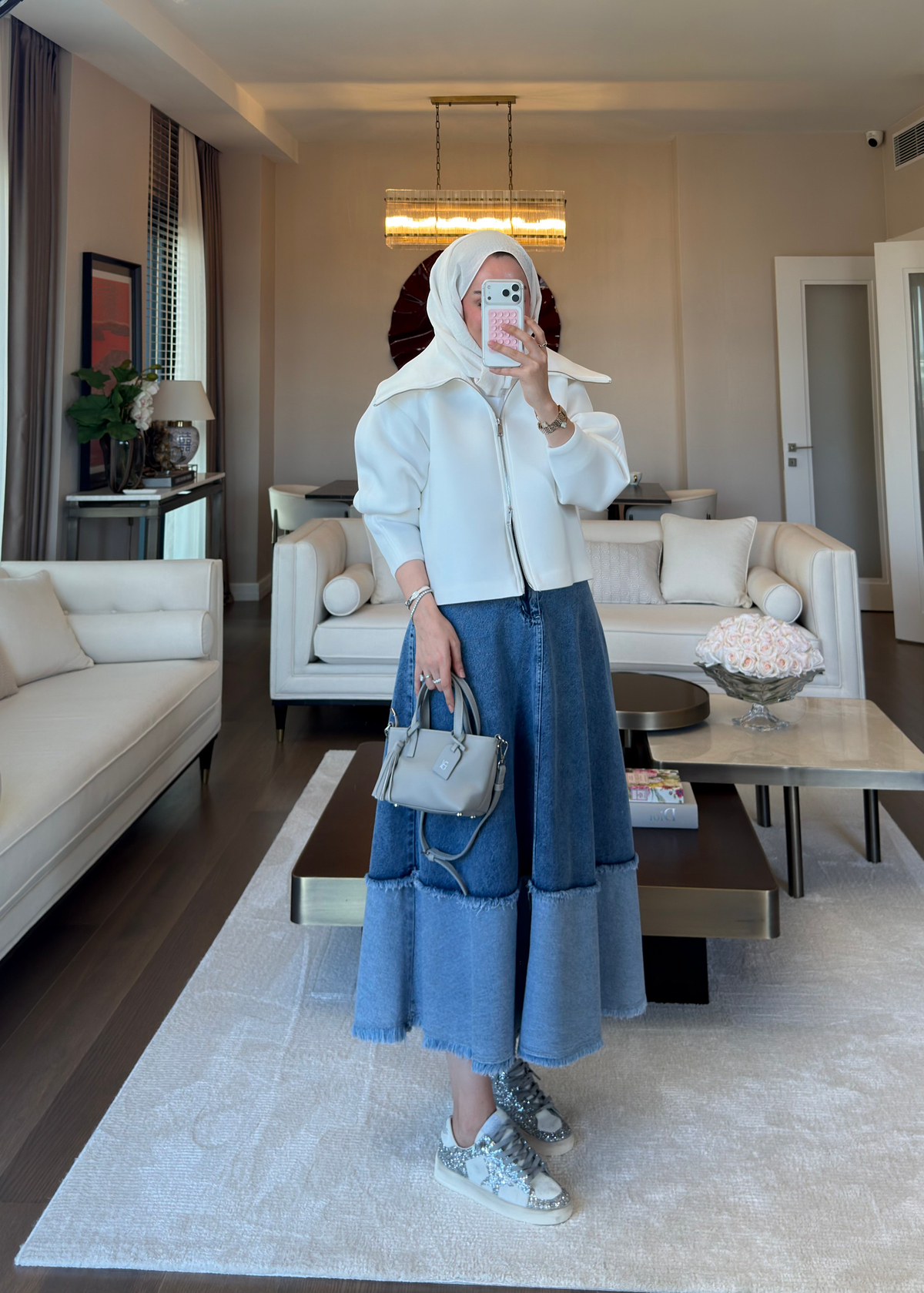 Patchwork Denim Etek Mavi