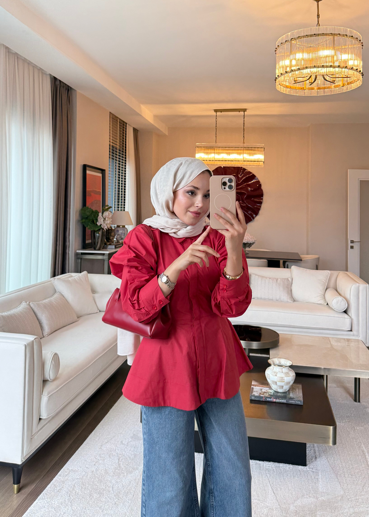 Peplum Oturan Gömlek Kırmızı