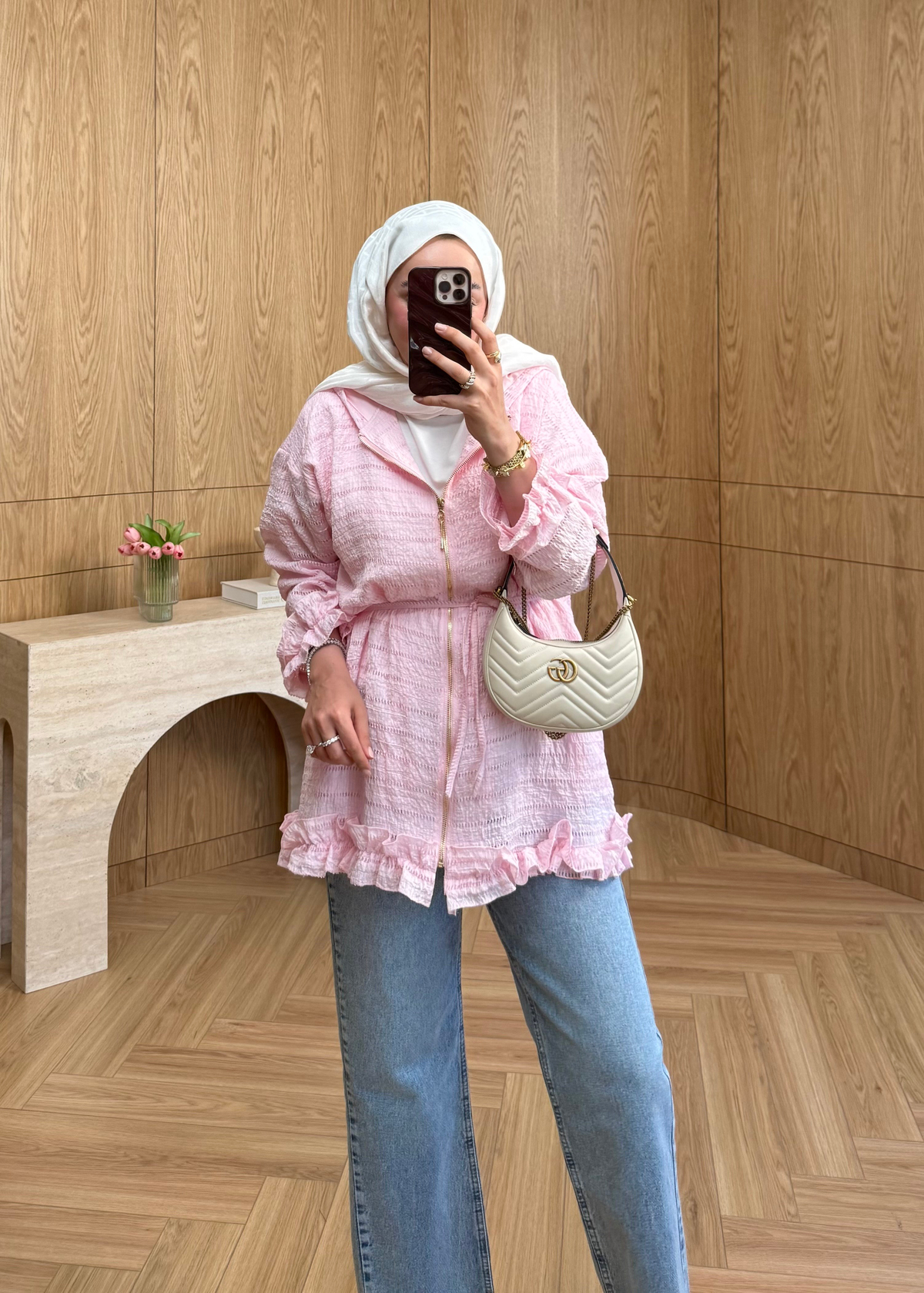 Pera Fırfırlı Kap Pembe
