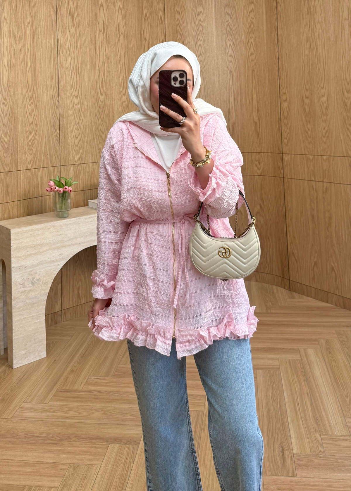 Pera Fırfırlı Kap Pembe