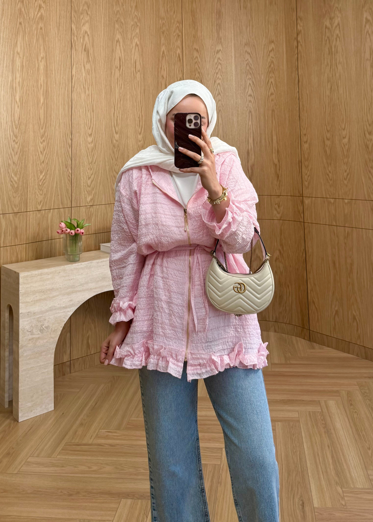Pera Fırfırlı Kap Pembe