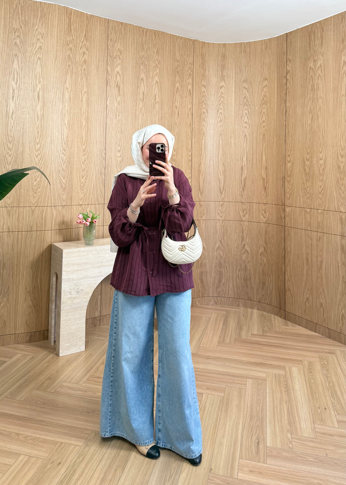 Perla Çizgili Modal Gömlek Mürdüm 